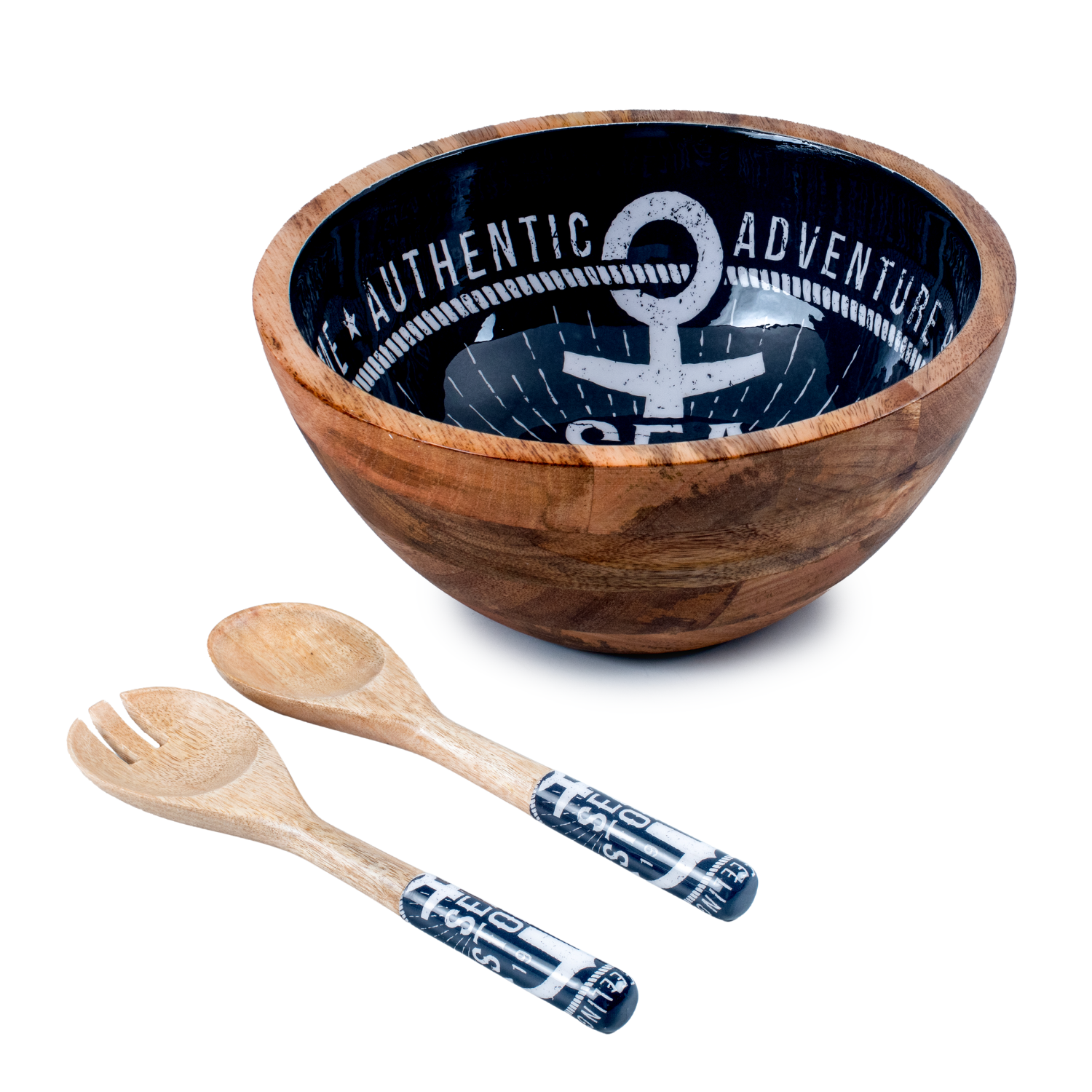 Serving Bowl and Servers with Sea Story Enamel