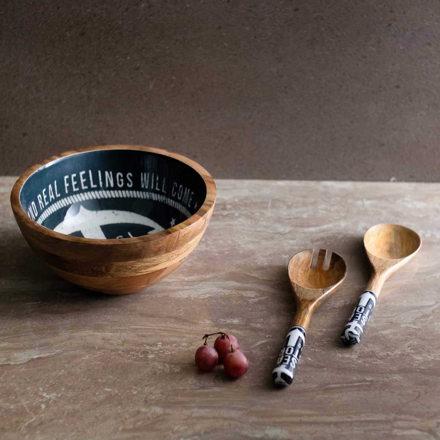 Serving Bowl and Servers with Sea Story Enamel