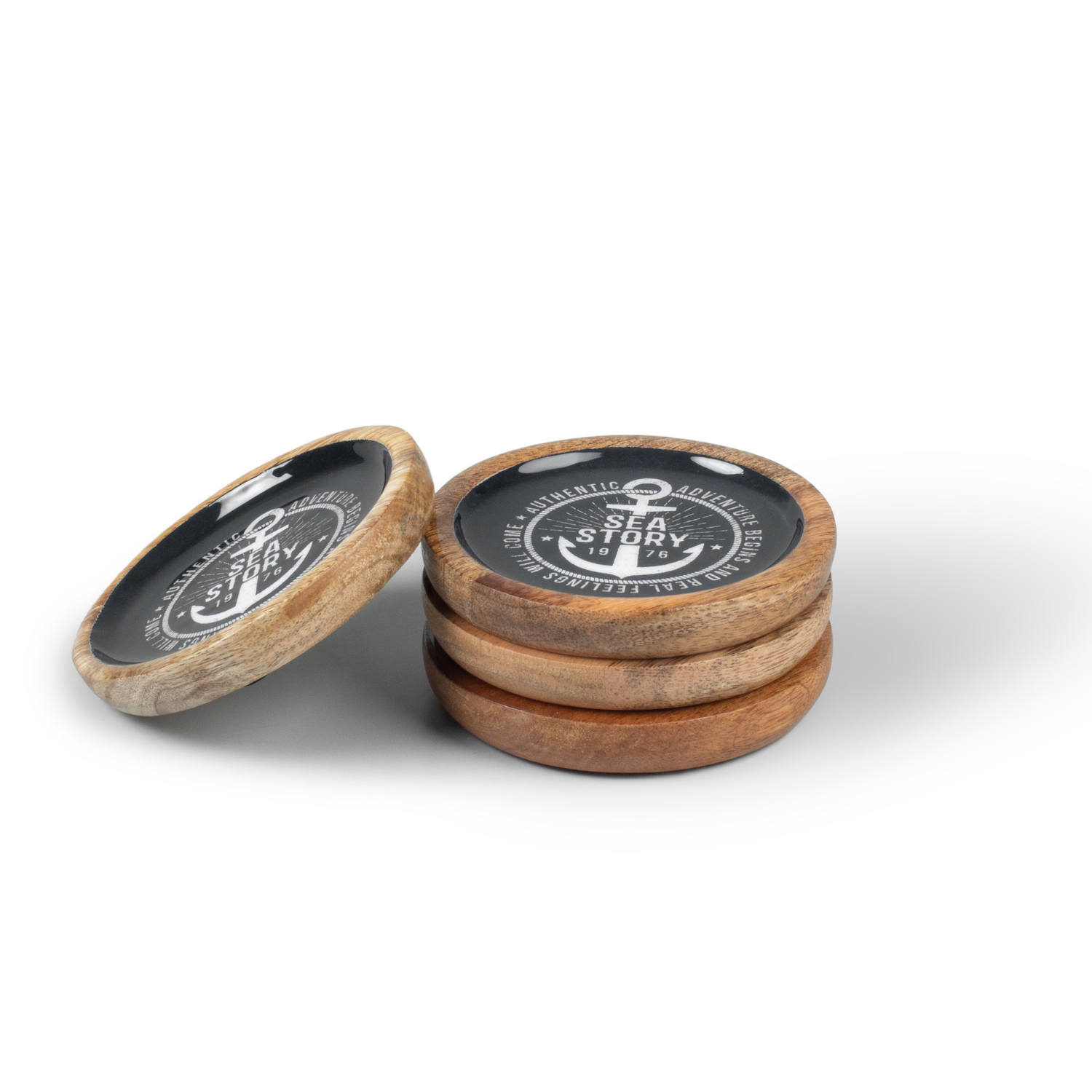 Deep Dish Coasters with Sea Story Enamel, Set of 4