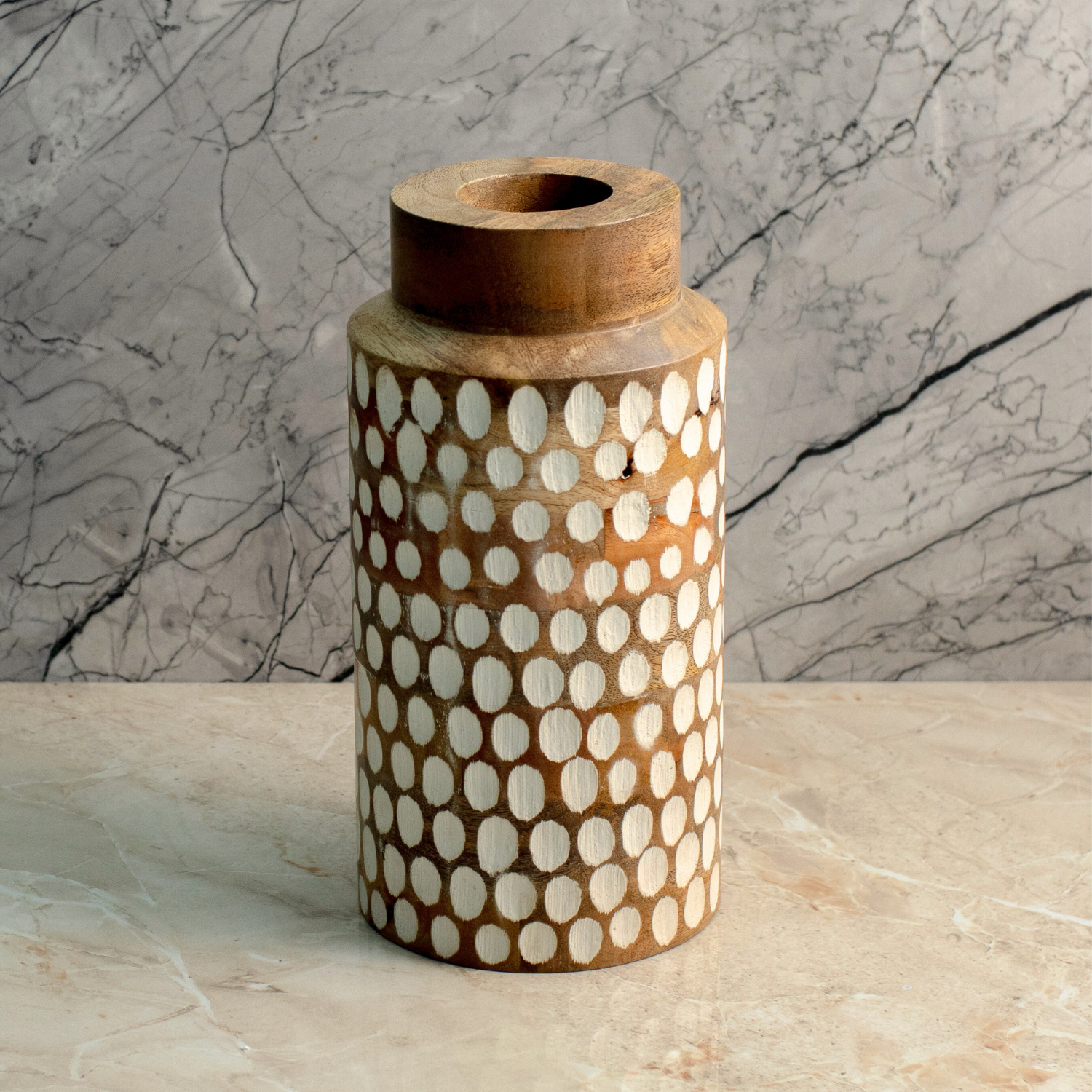 Straight Vase with White Polka Dots, Large