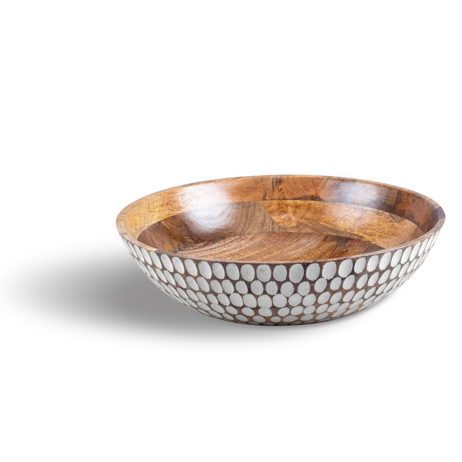 Large Flat Bowl with White Polka Dots