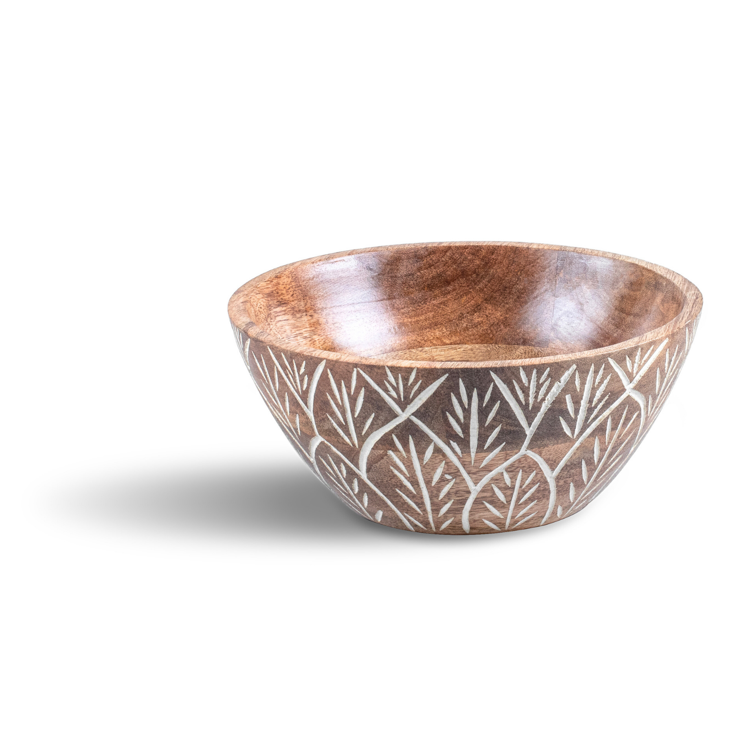 Small Bowl with White Washed Carving, Set of 4