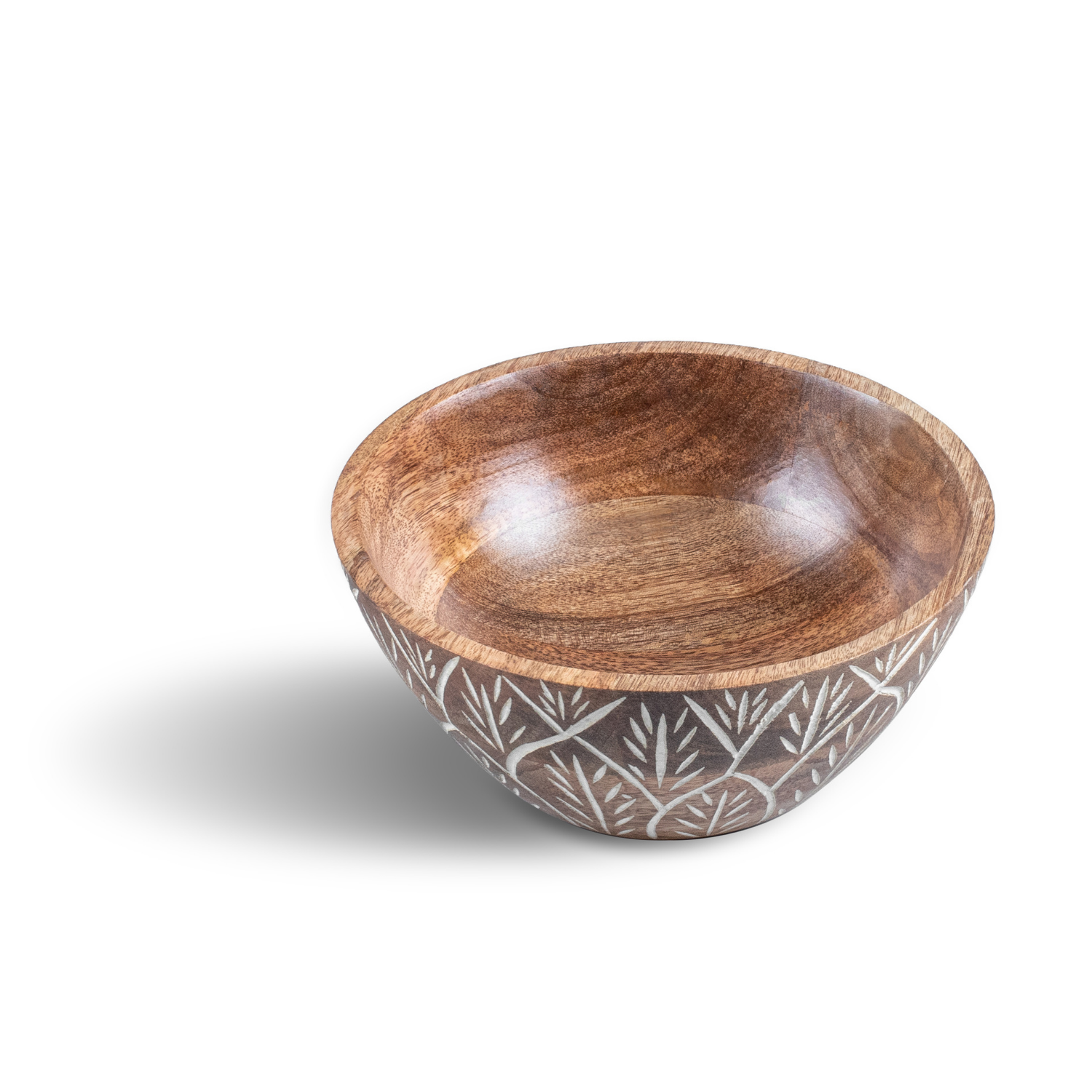 Small Bowl with White Washed Carving, Set of 4