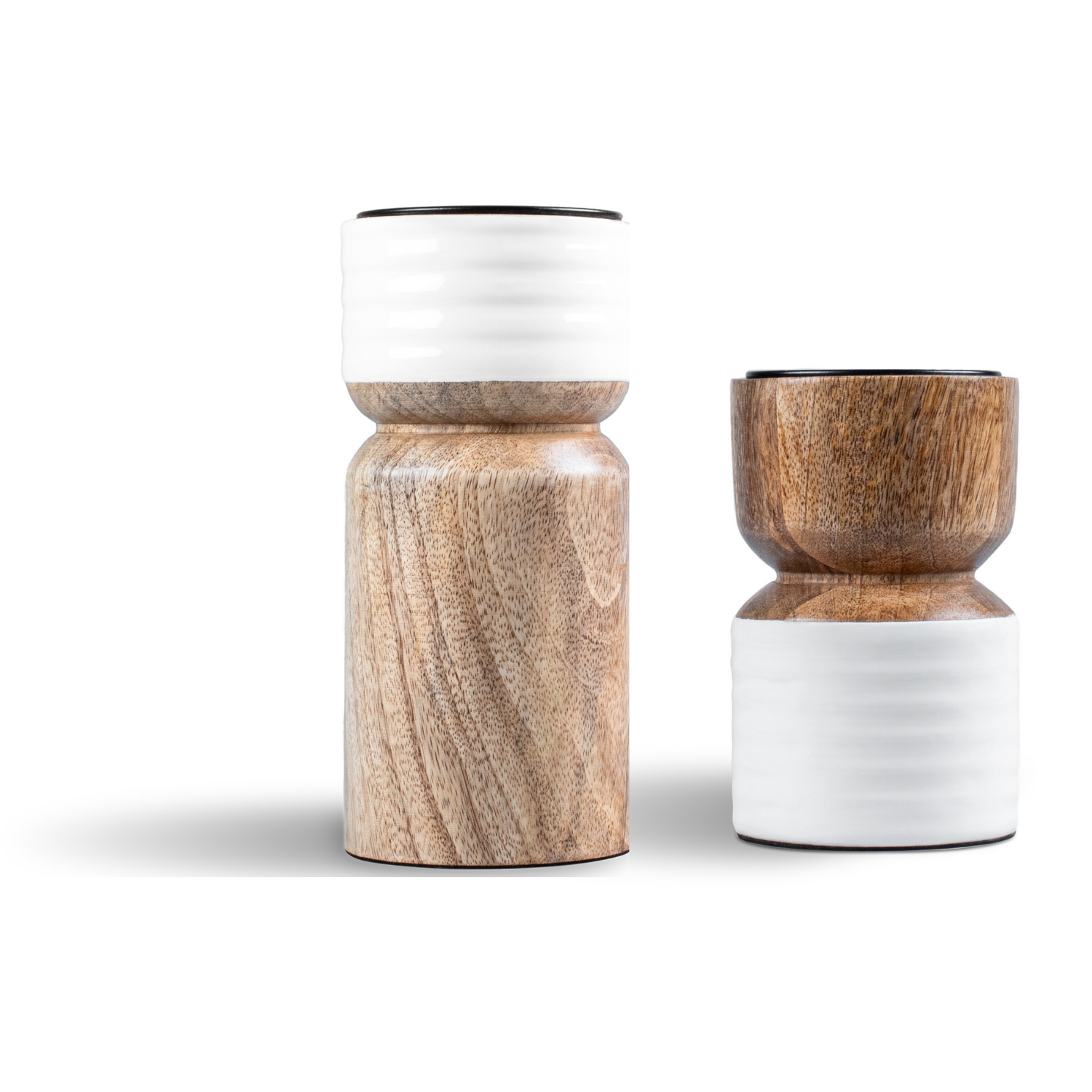 Candle Holder with White Enamel, Set of 2