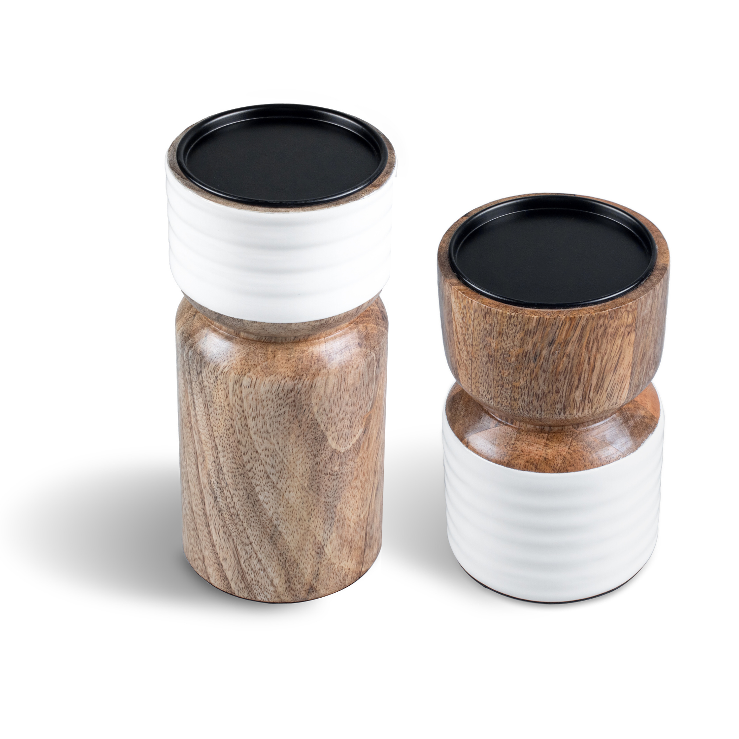 Candle Holder with White Enamel, Set of 2