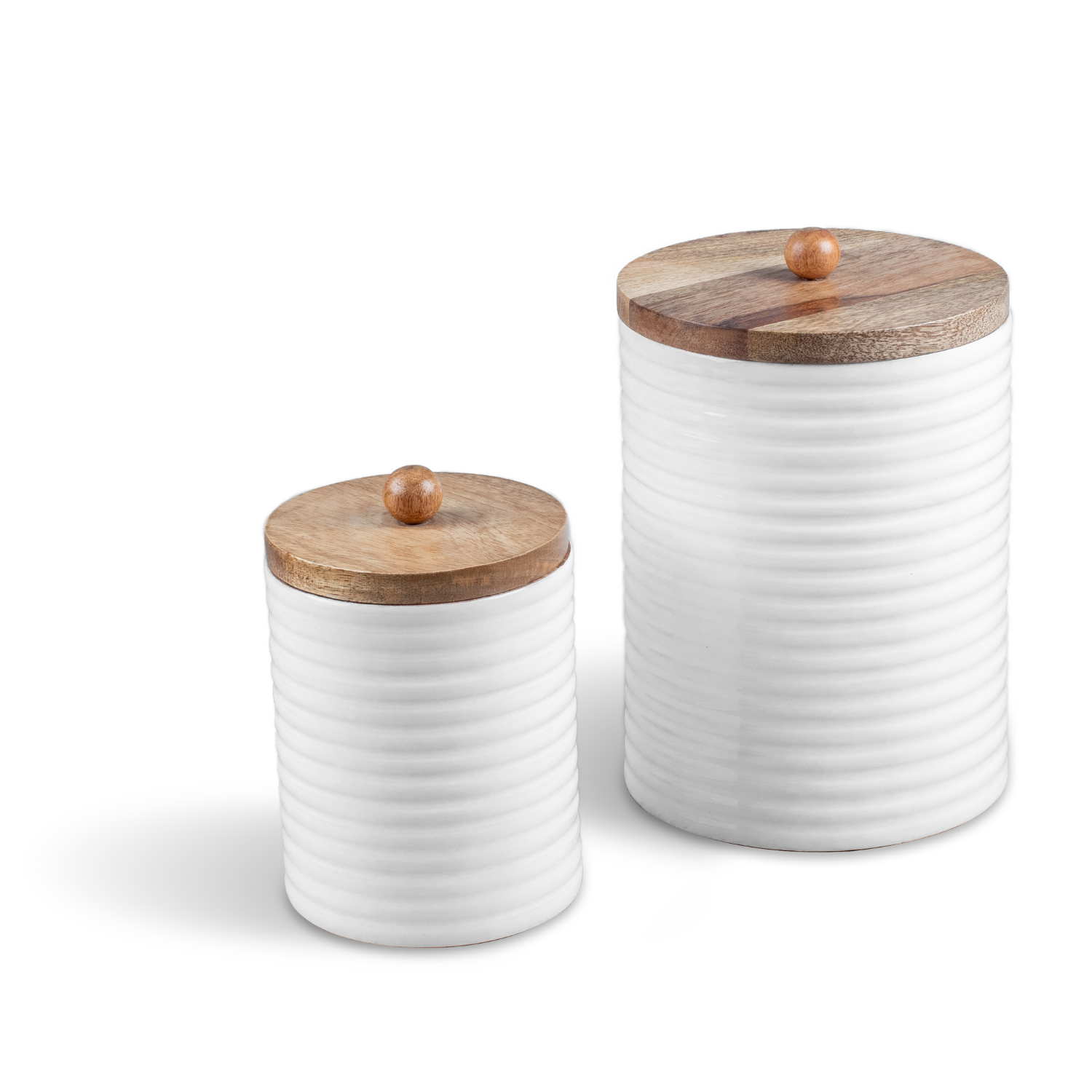 Tall Canisters with White Enamel, Set of 2 (Large and Small)