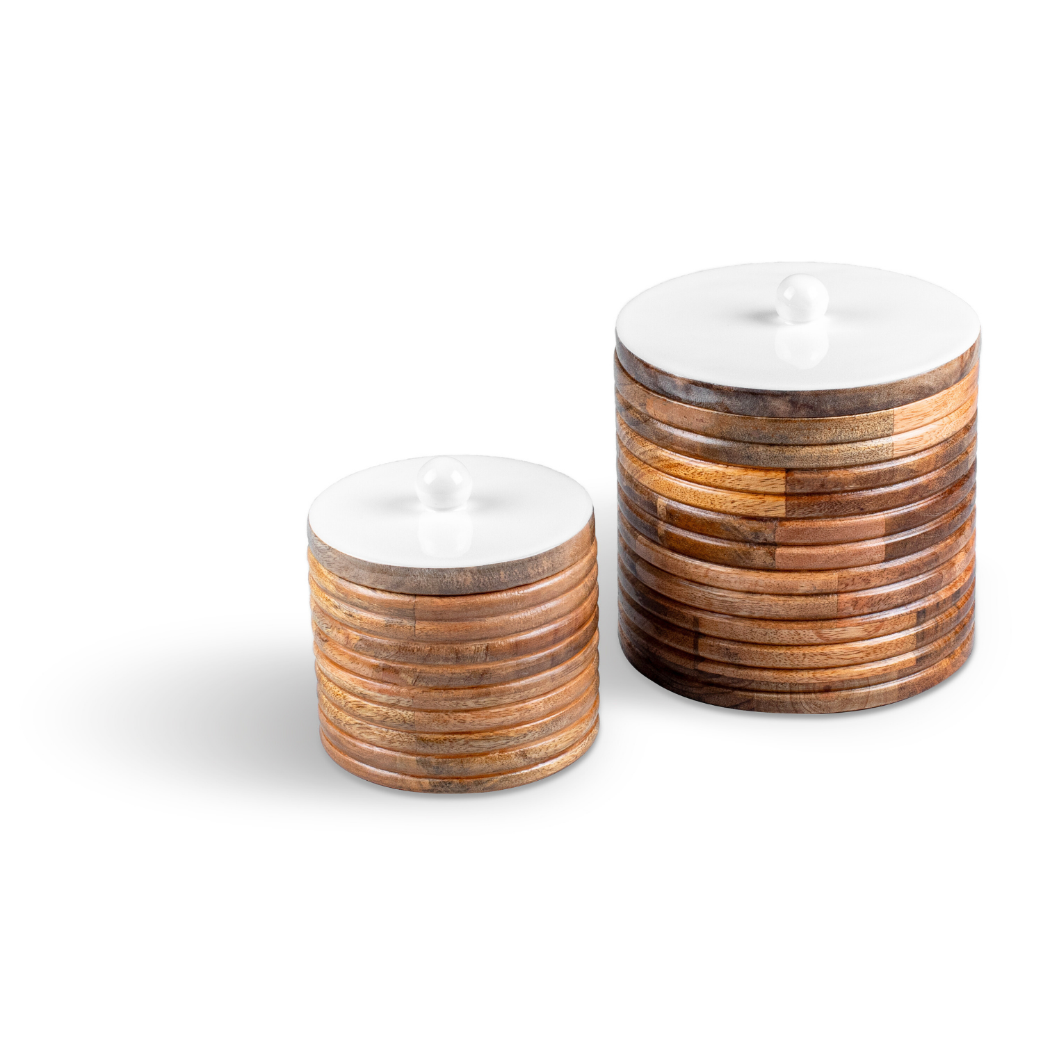 Wide Canisters with White Enamel, Set of 2 (Large and Small)