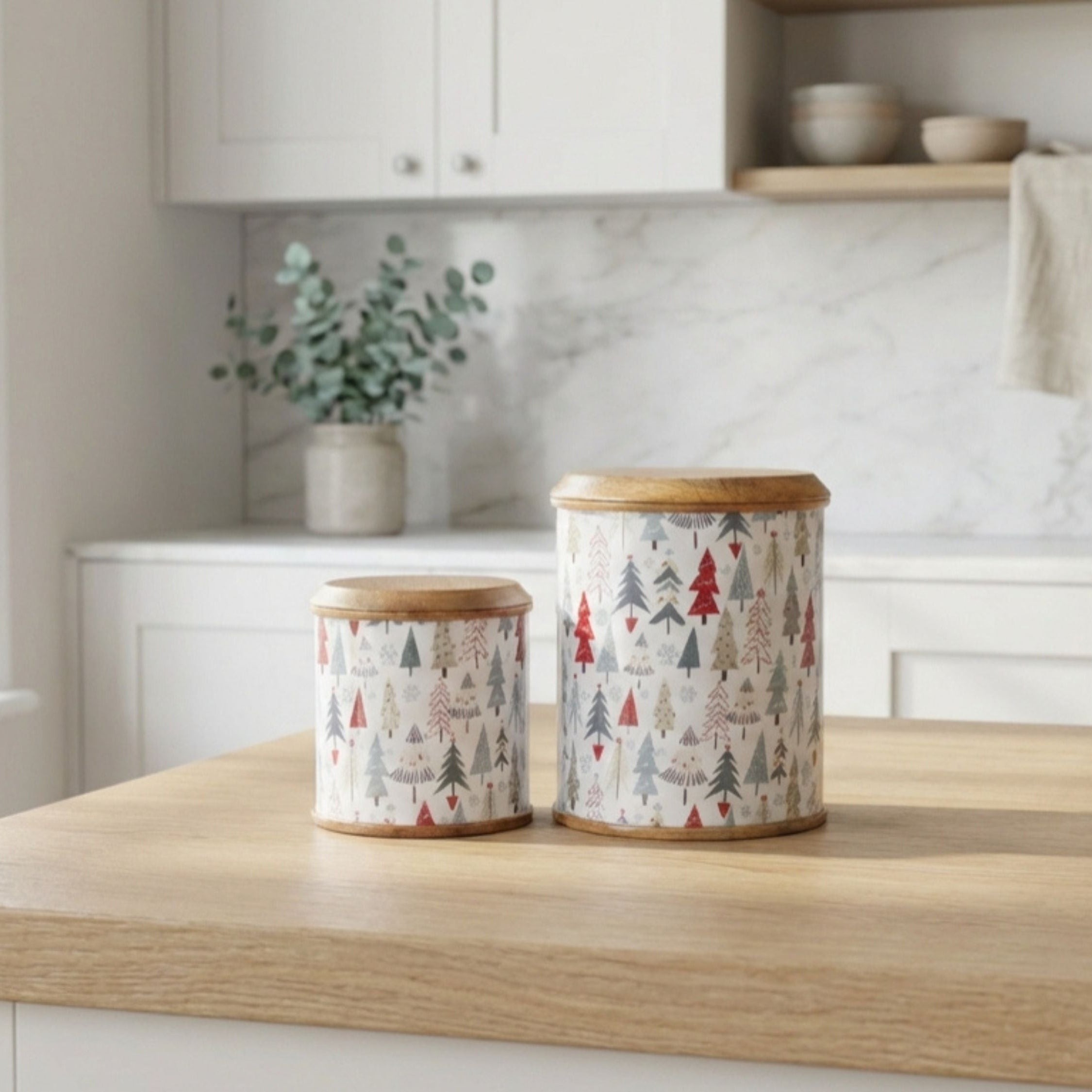 Canisters with Holiday Enamel, Set of 2 (Large and Small)