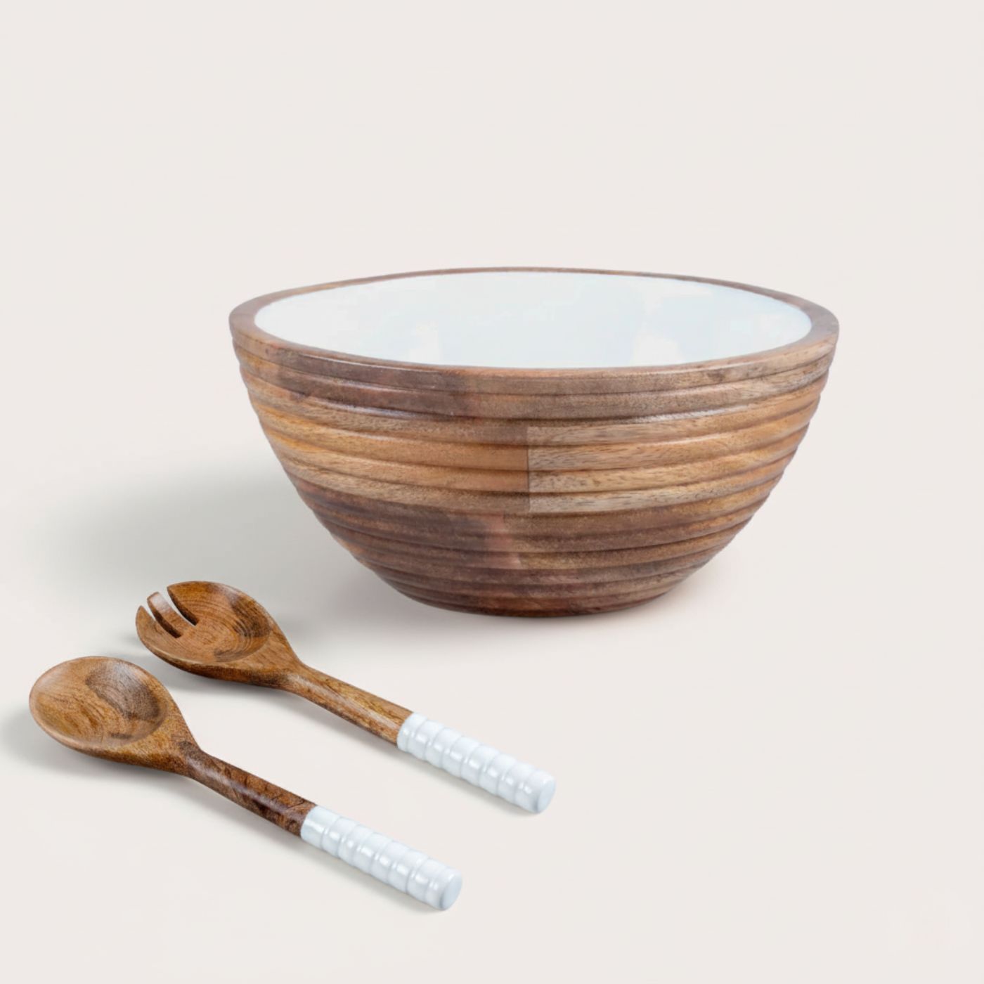 Serving Bowl and Servers with White Enamel