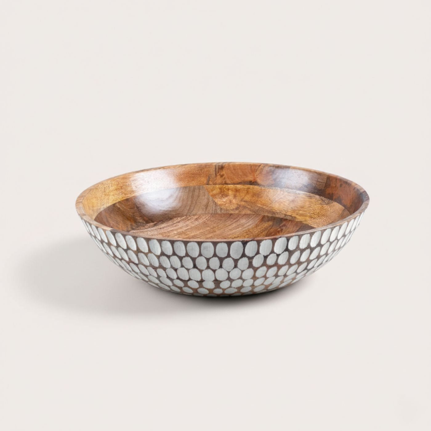 Large Flat Bowl with White Polka Dots