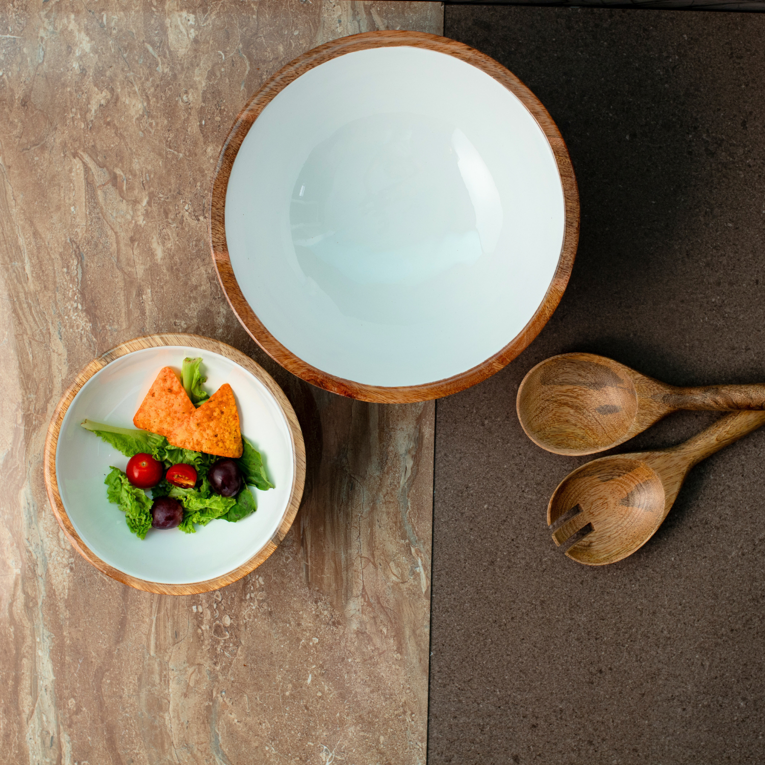 Serving Bowl and Servers with White Enamel