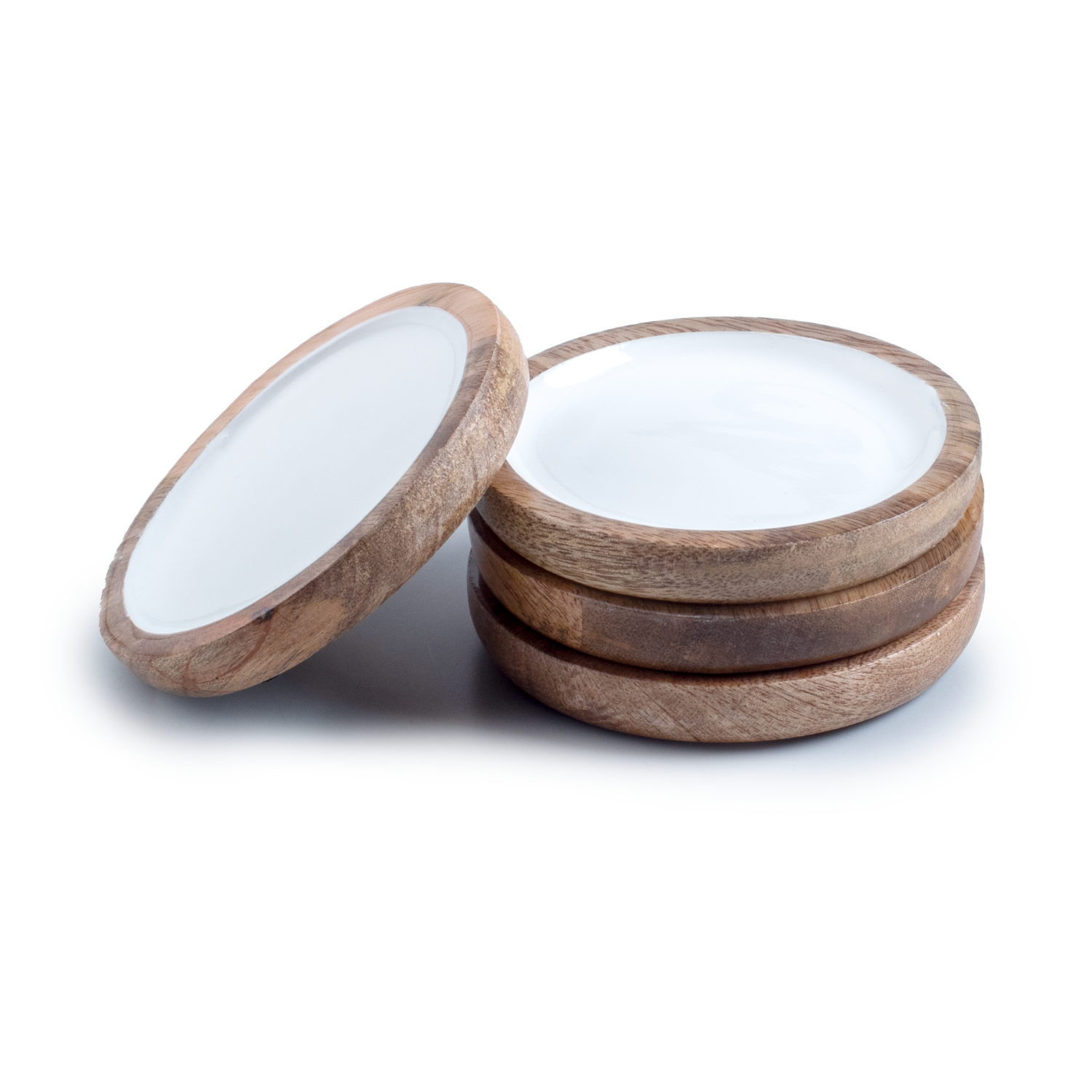 Deep Dish Coasters with White Enamel, Set of 4