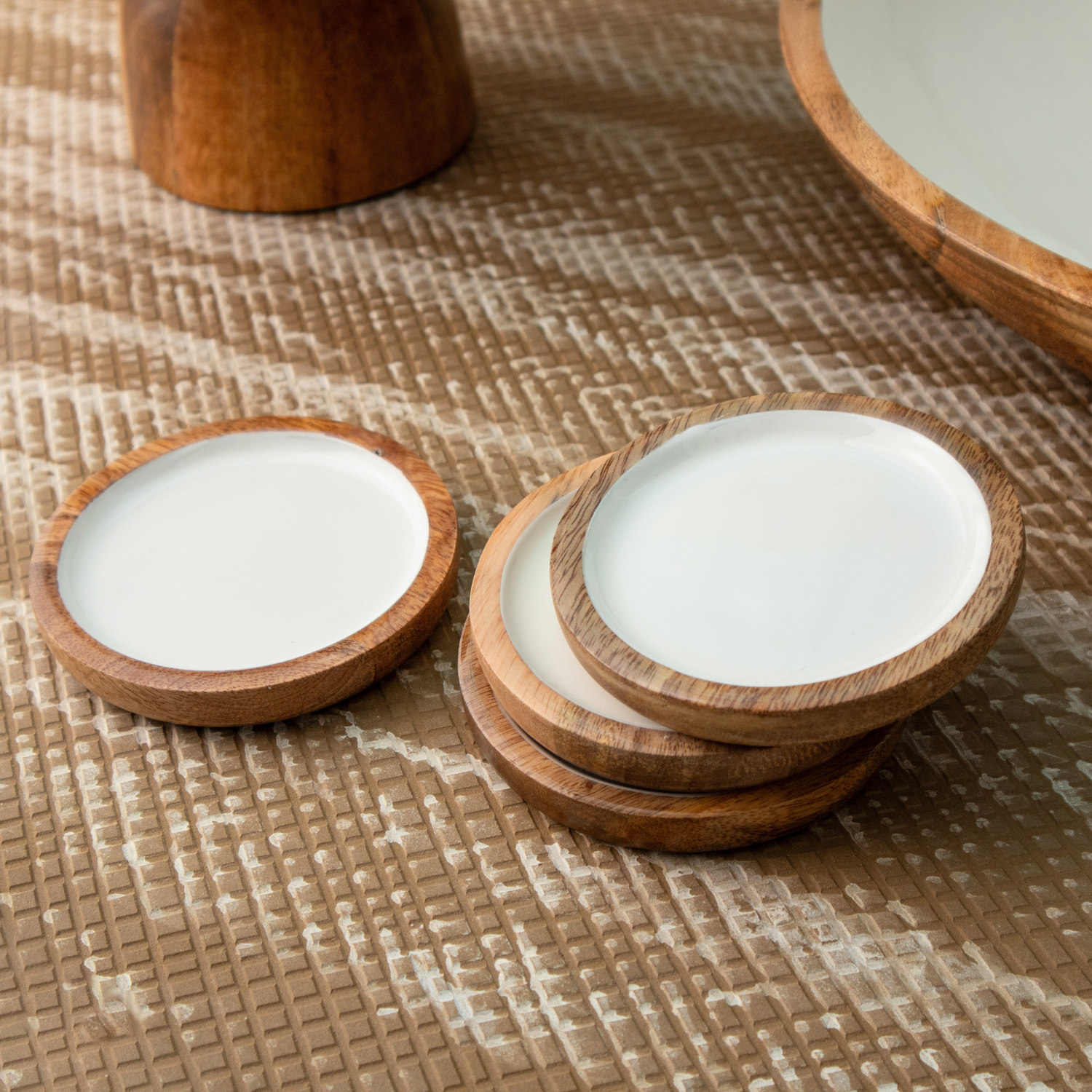 Deep Dish Coasters with White Enamel, Set of 4