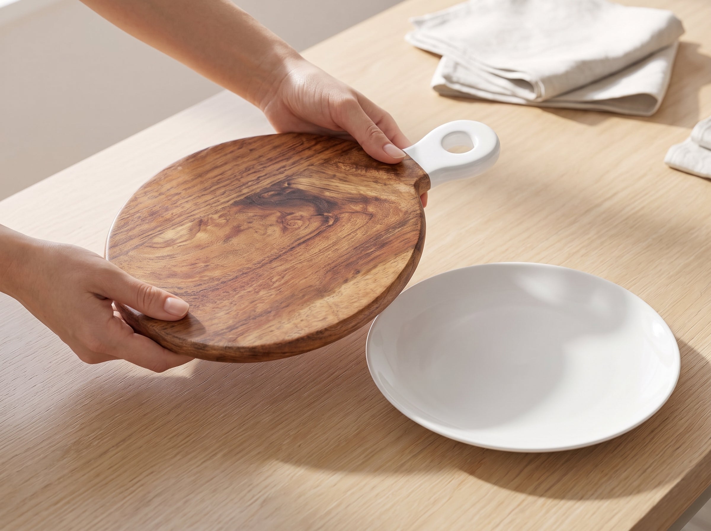 Round Small Board with White Enamel Handle