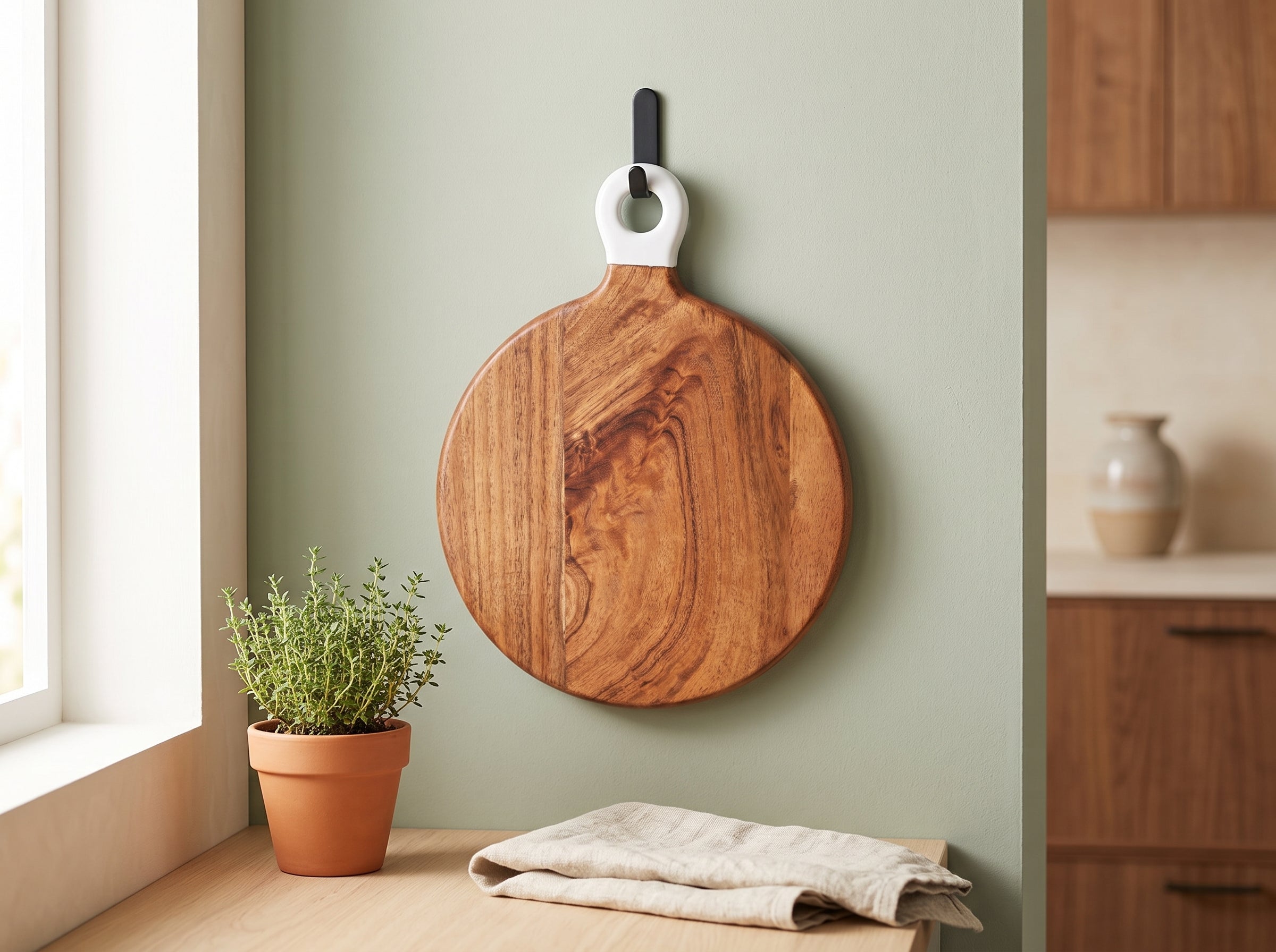 Round Small Board with White Enamel Handle