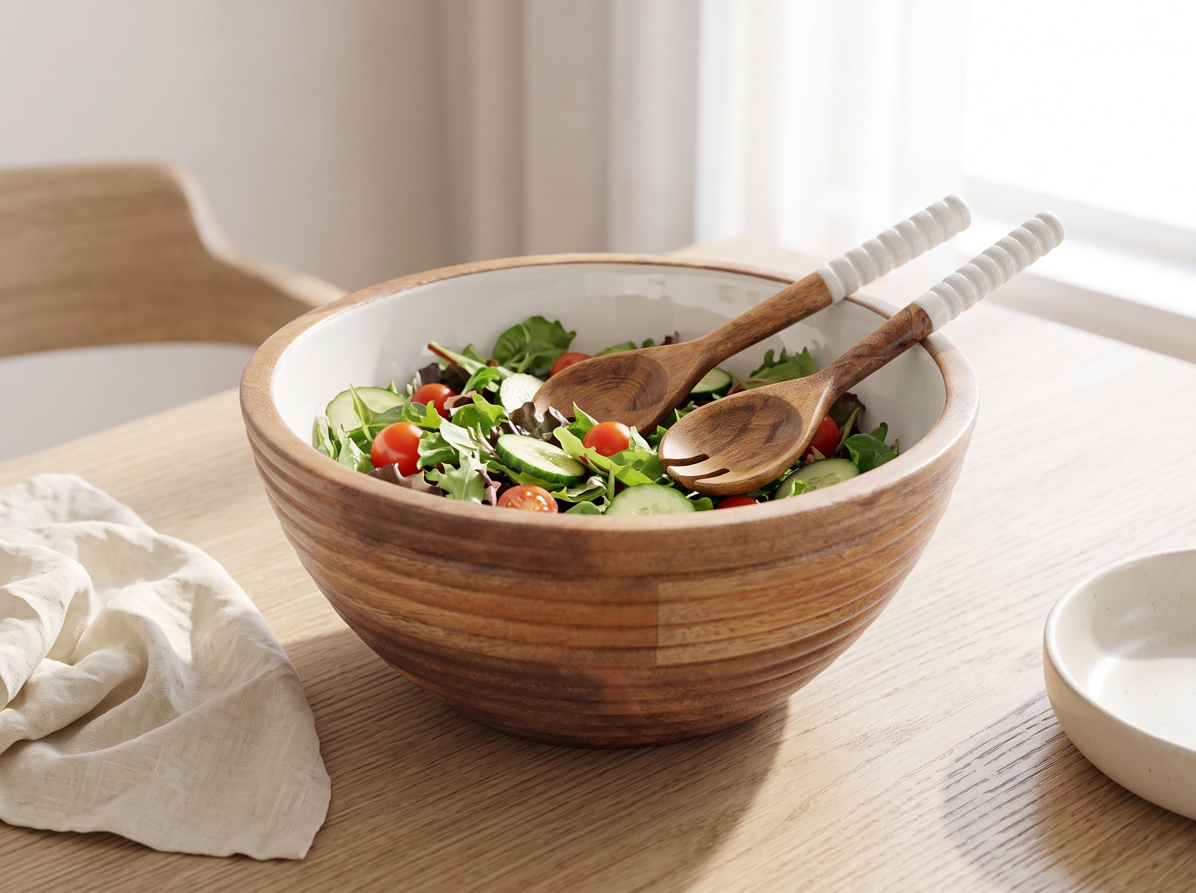 Serving Bowl and Servers with White Enamel