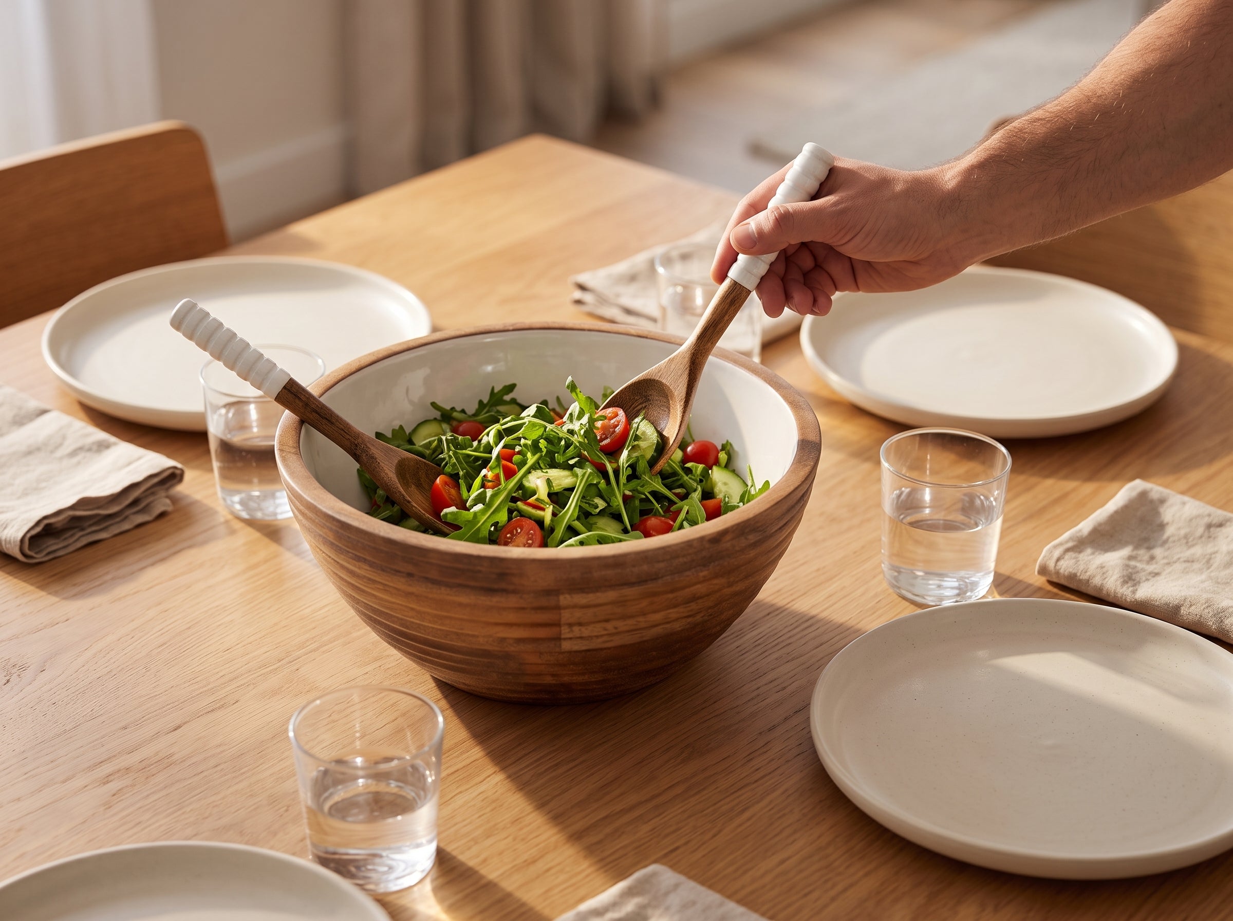 Serving Bowl and Servers with White Enamel