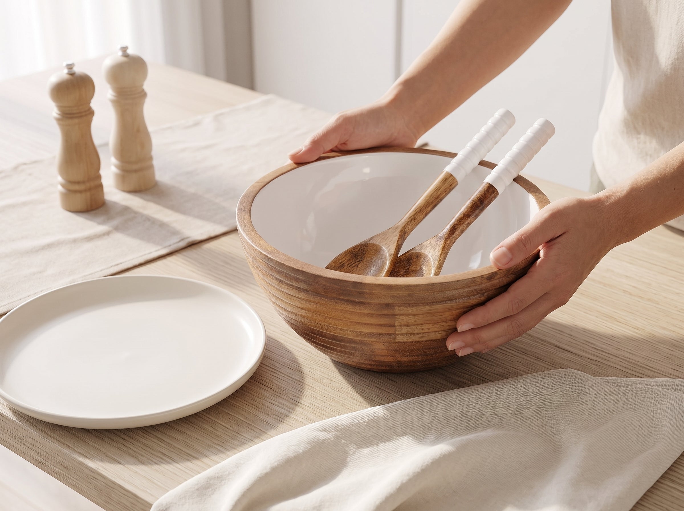 Serving Bowl and Servers with White Enamel