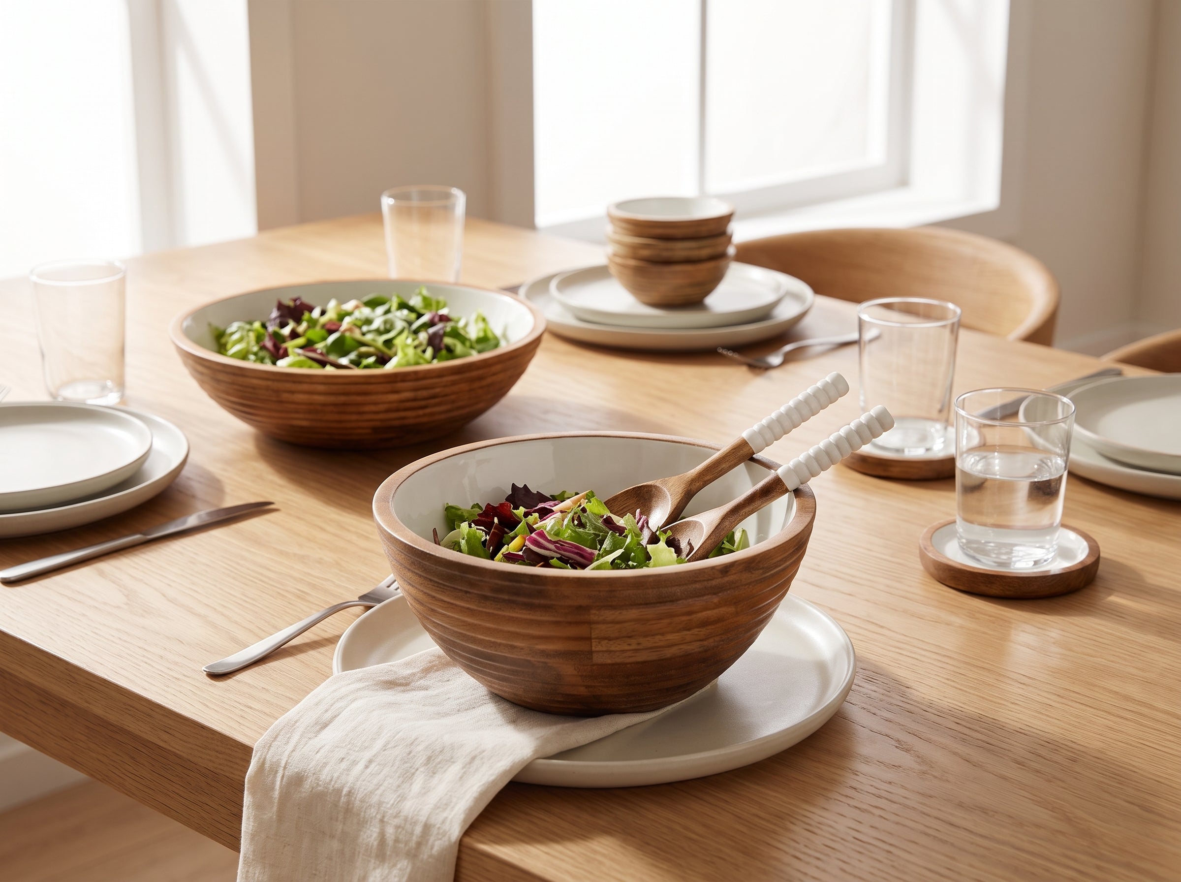 Serving Bowl and Servers with White Enamel