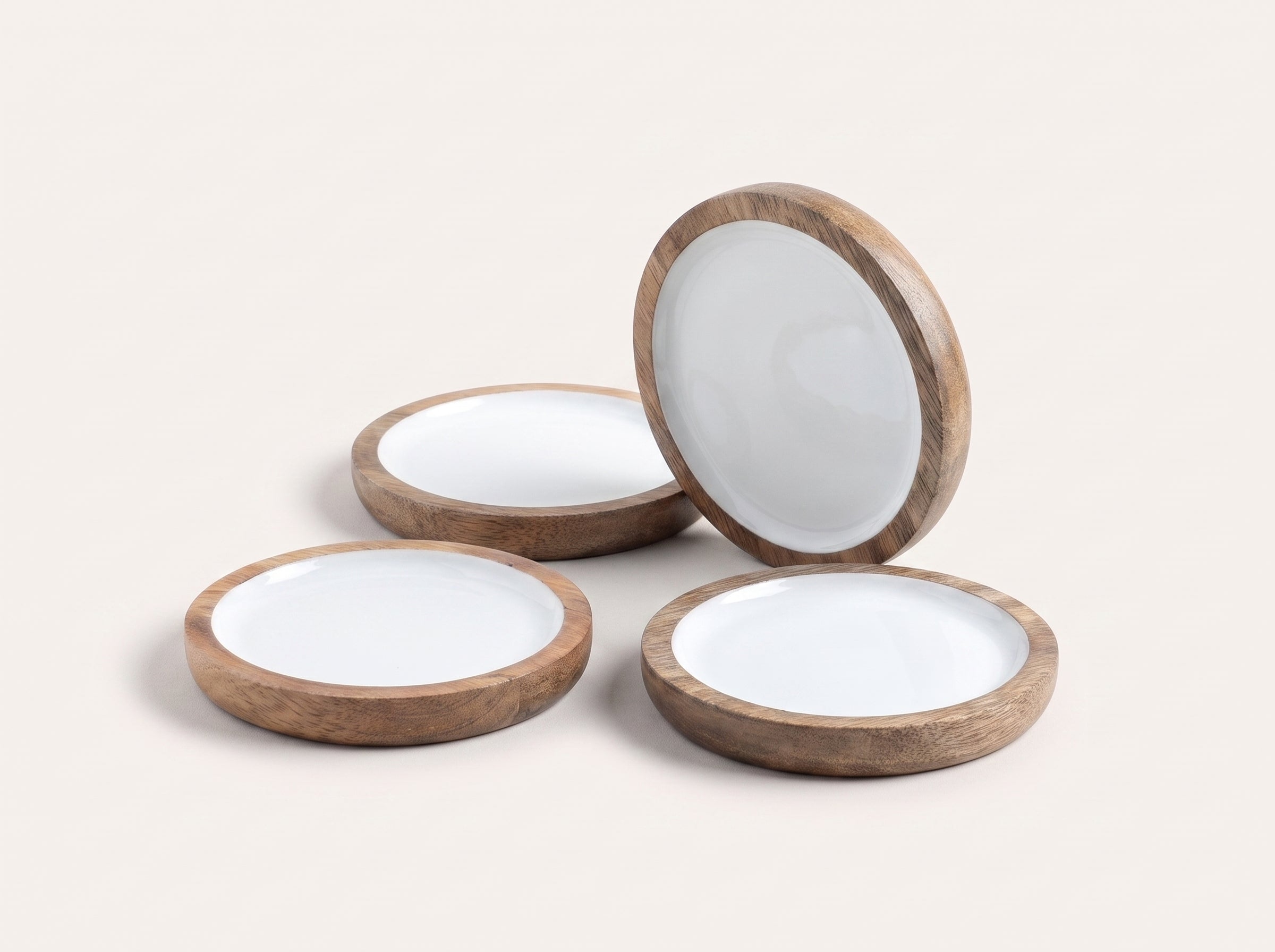 Deep Dish Coasters with White Enamel, Set of 4