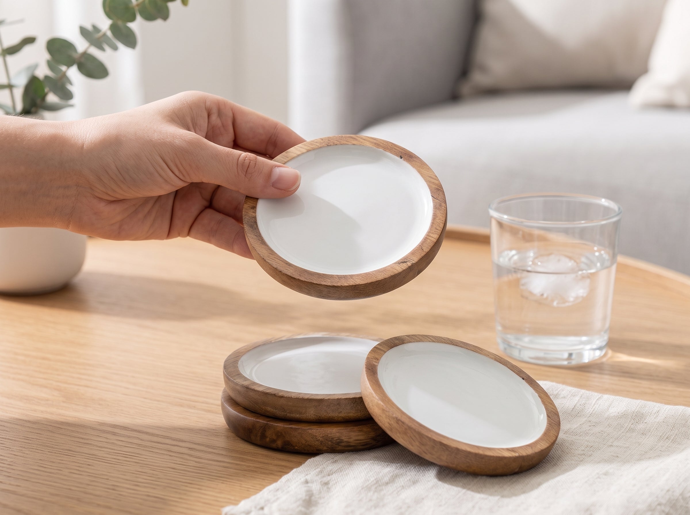 Deep Dish Coasters with White Enamel, Set of 4