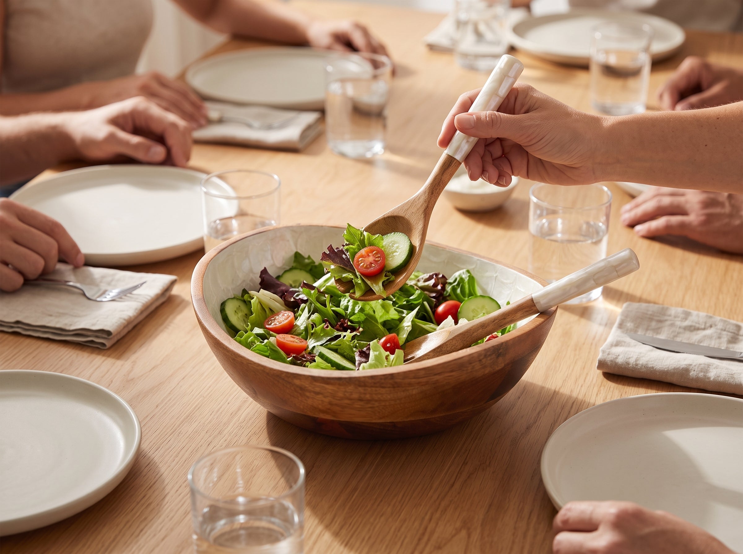 Serving Bowl and Servers with Pearl Enamel