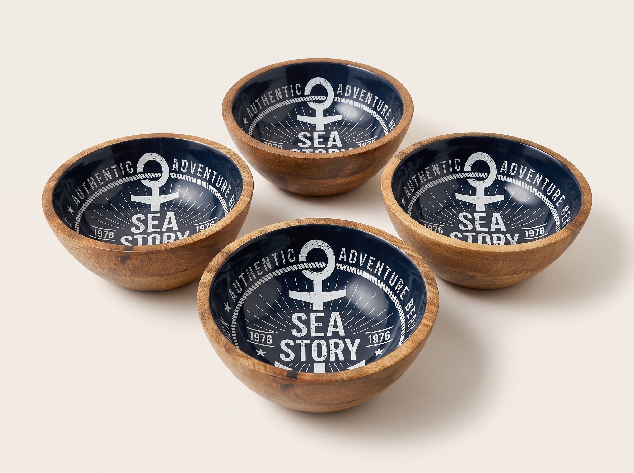 Small Bowl with Sea Story Enamel, Set of 4