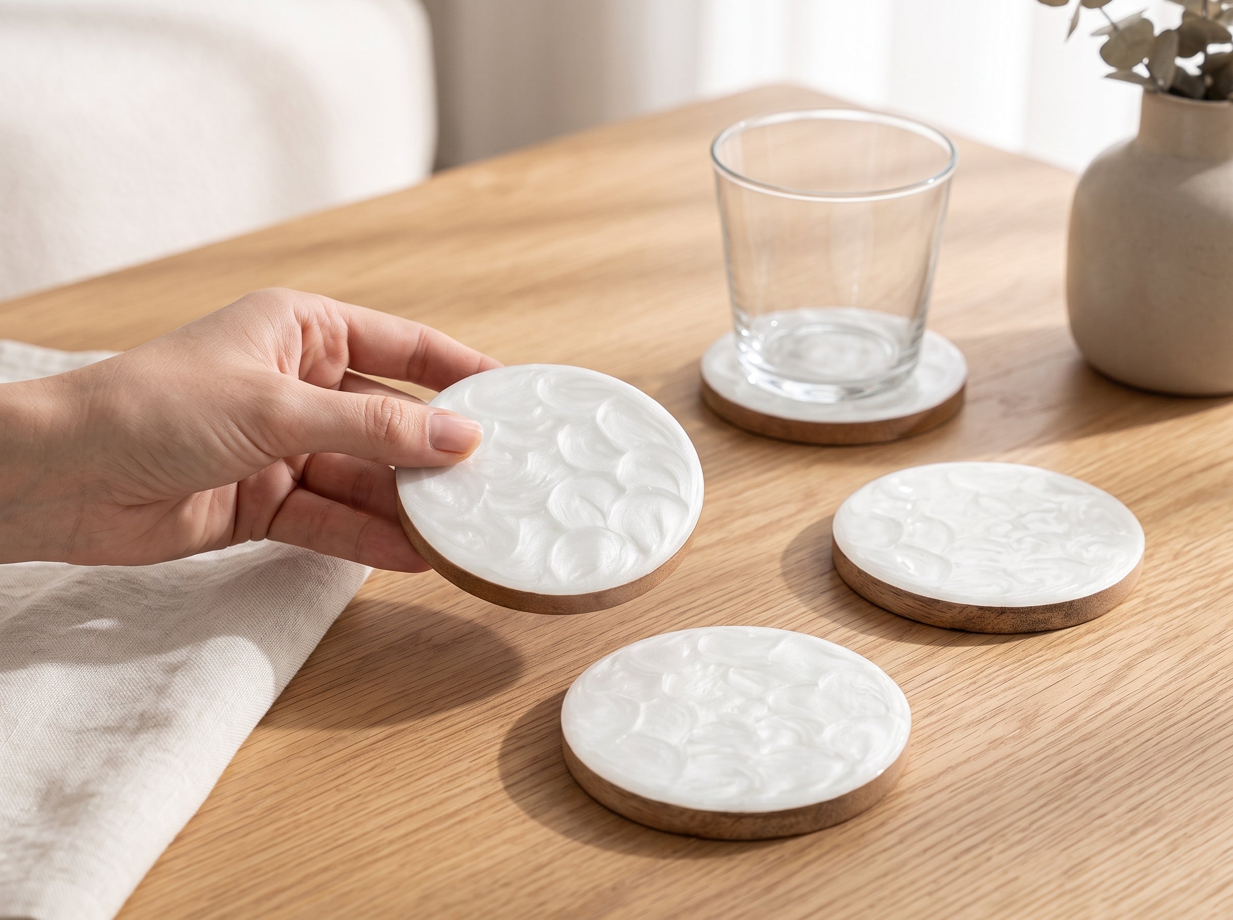 Coasters with Pearl Enamel, Set of 4