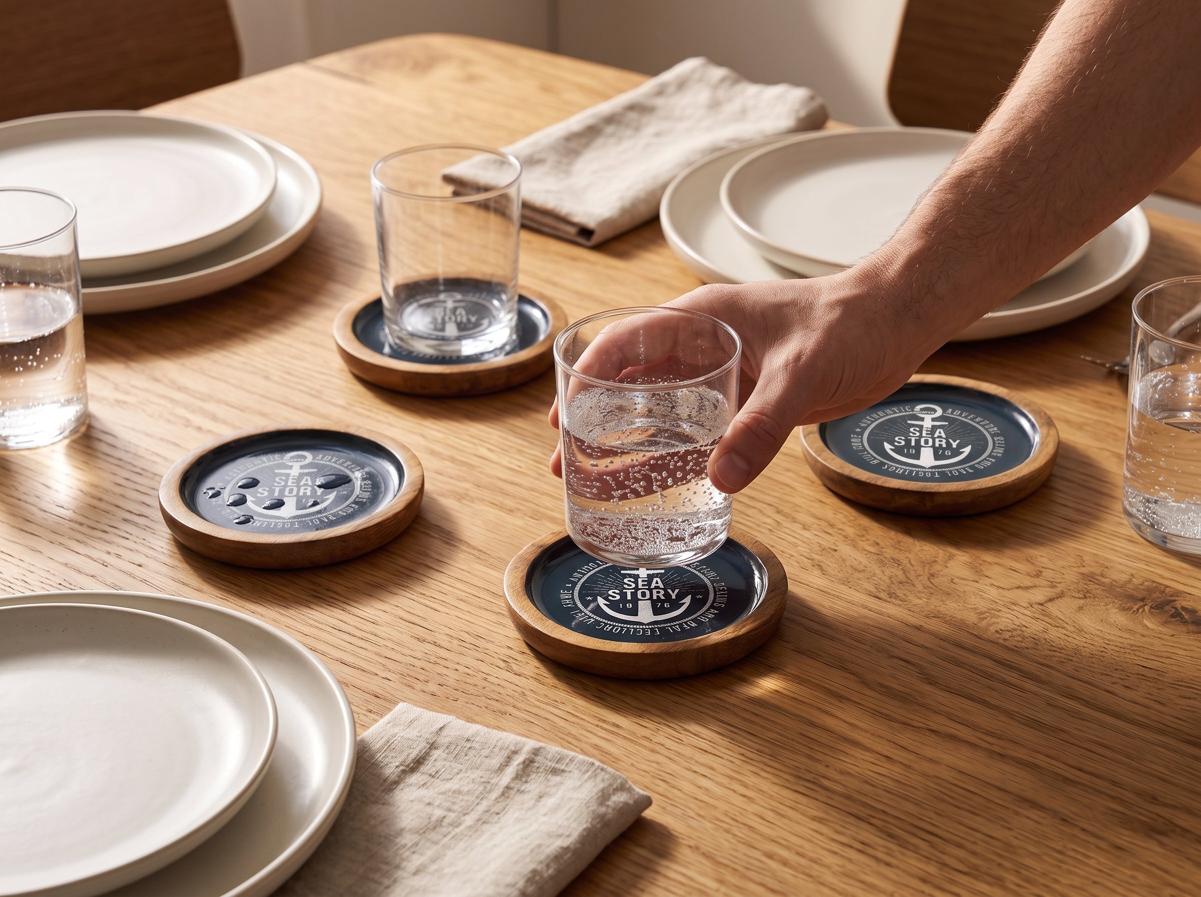 Deep Dish Coasters with Sea Story Enamel, Set of 4