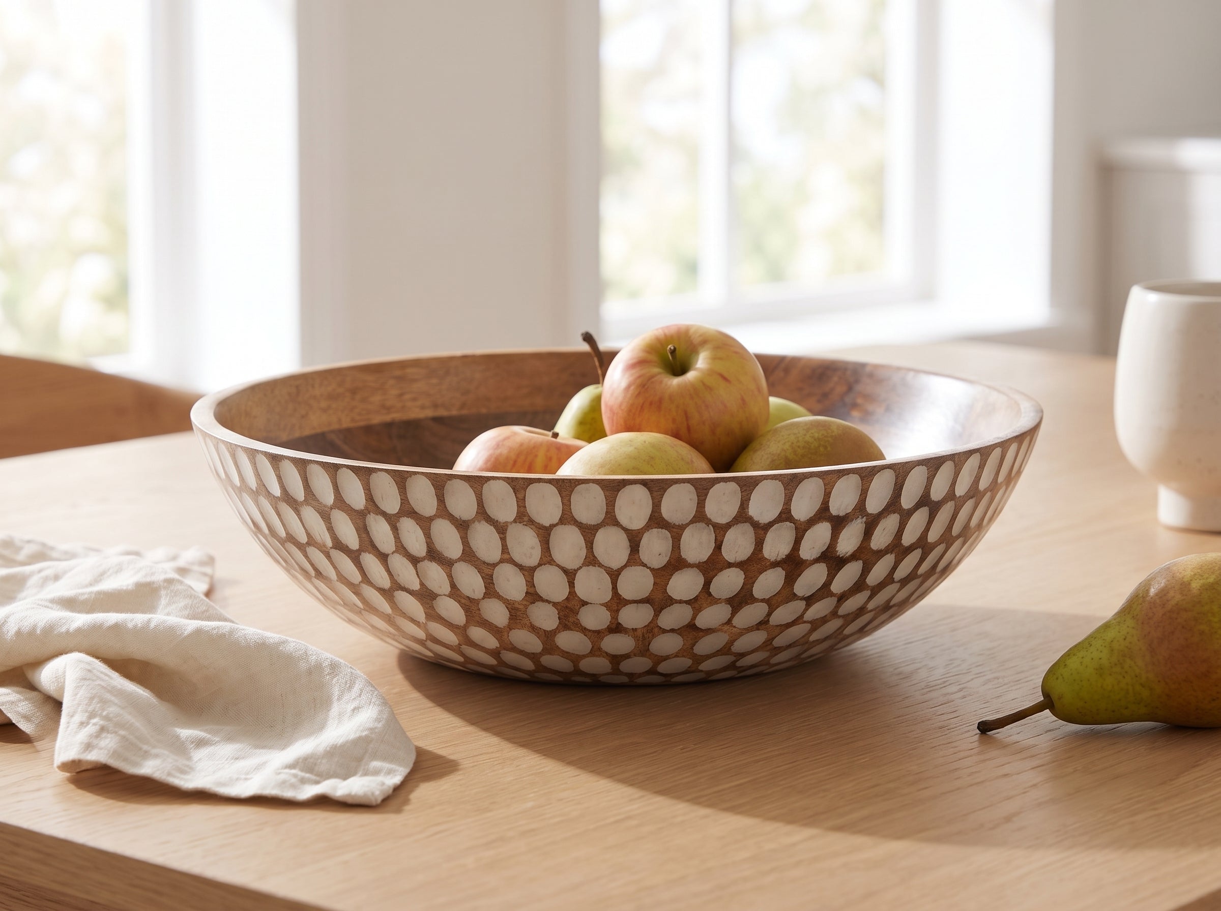 Large Flat Bowl with White Polka Dots