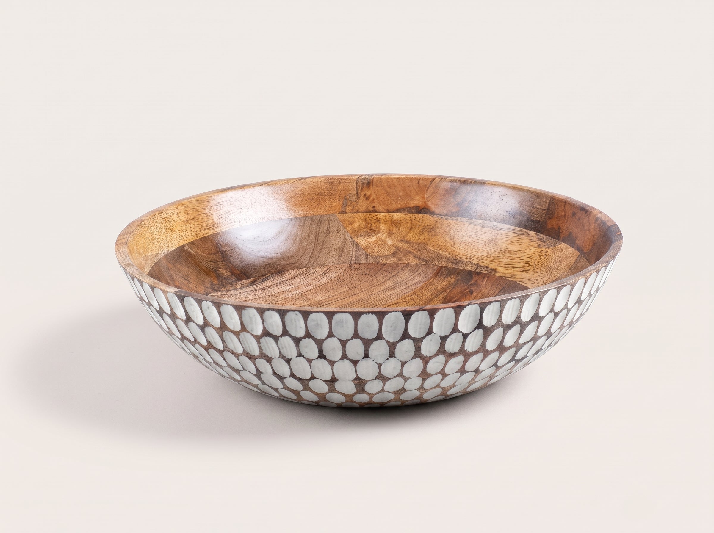 Large Flat Bowl with White Polka Dots