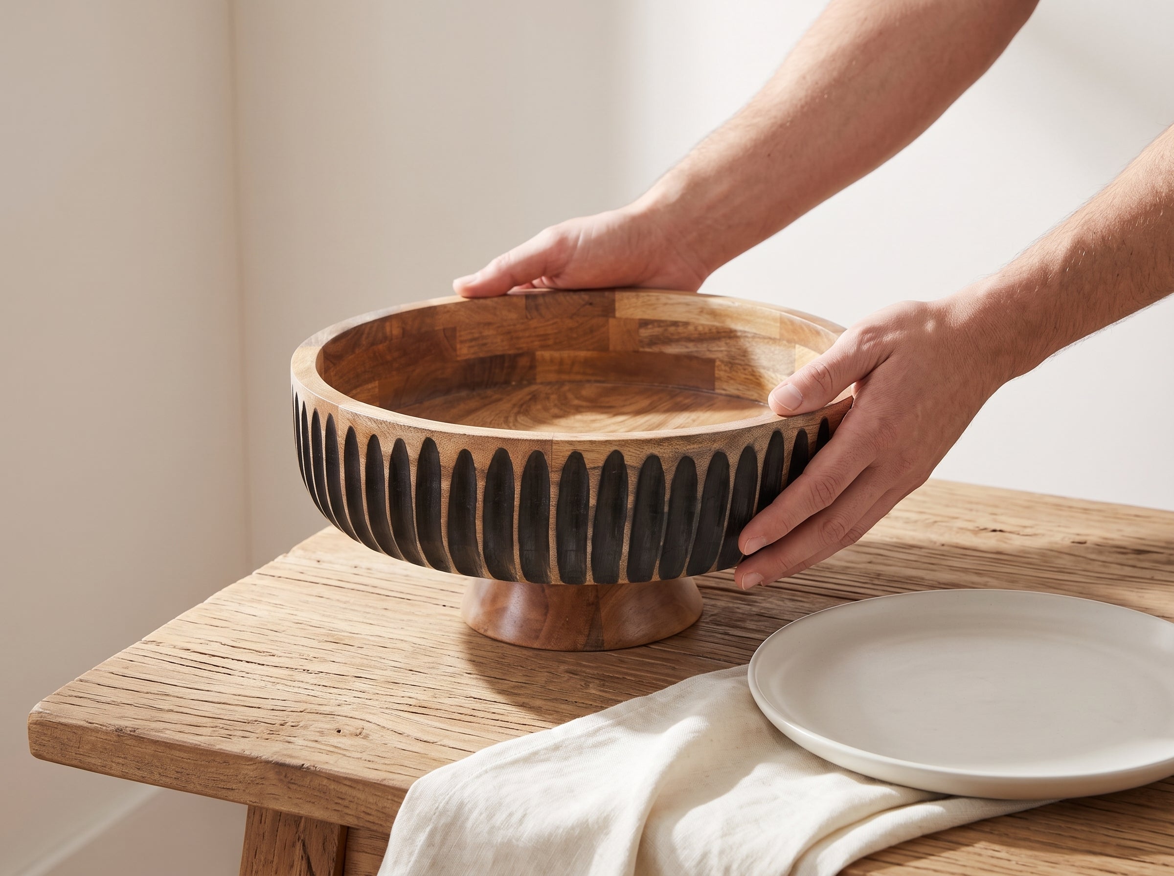 Large Flat Bowl with Black Lines