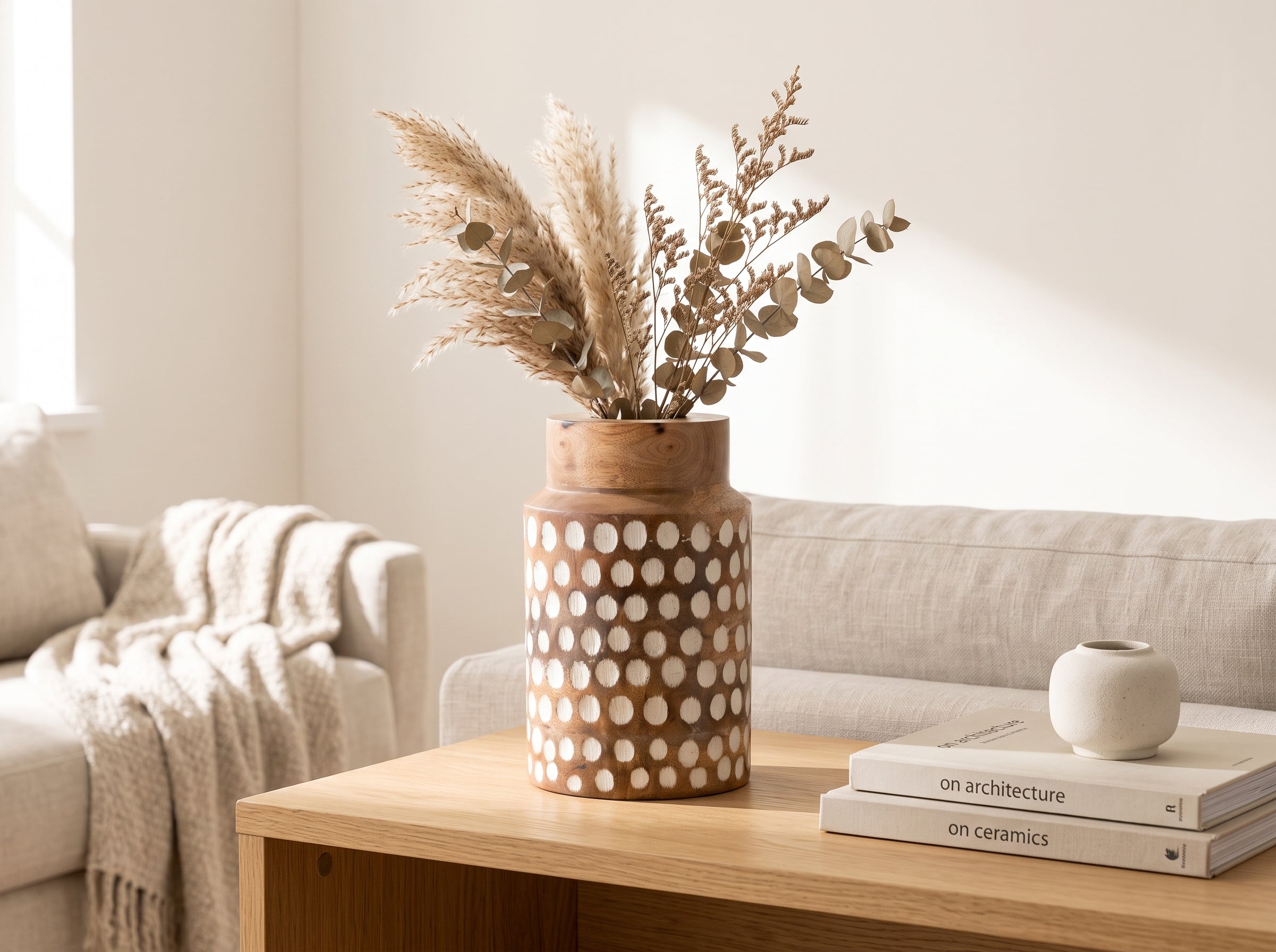 Straight Vase with White Polka Dots, Small