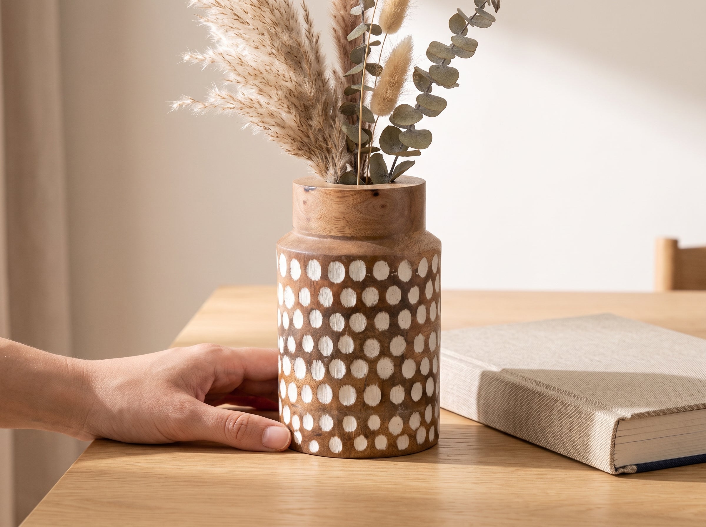 Straight Vase with White Polka Dots, Small