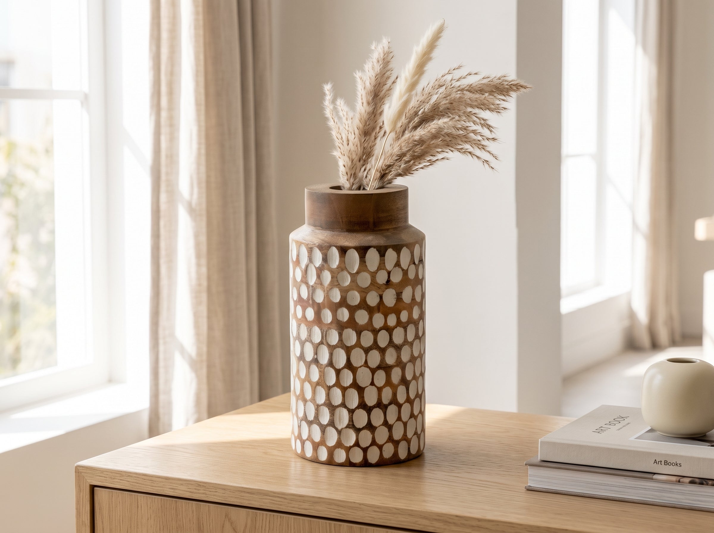 Straight Vase with White Polka Dots, Large