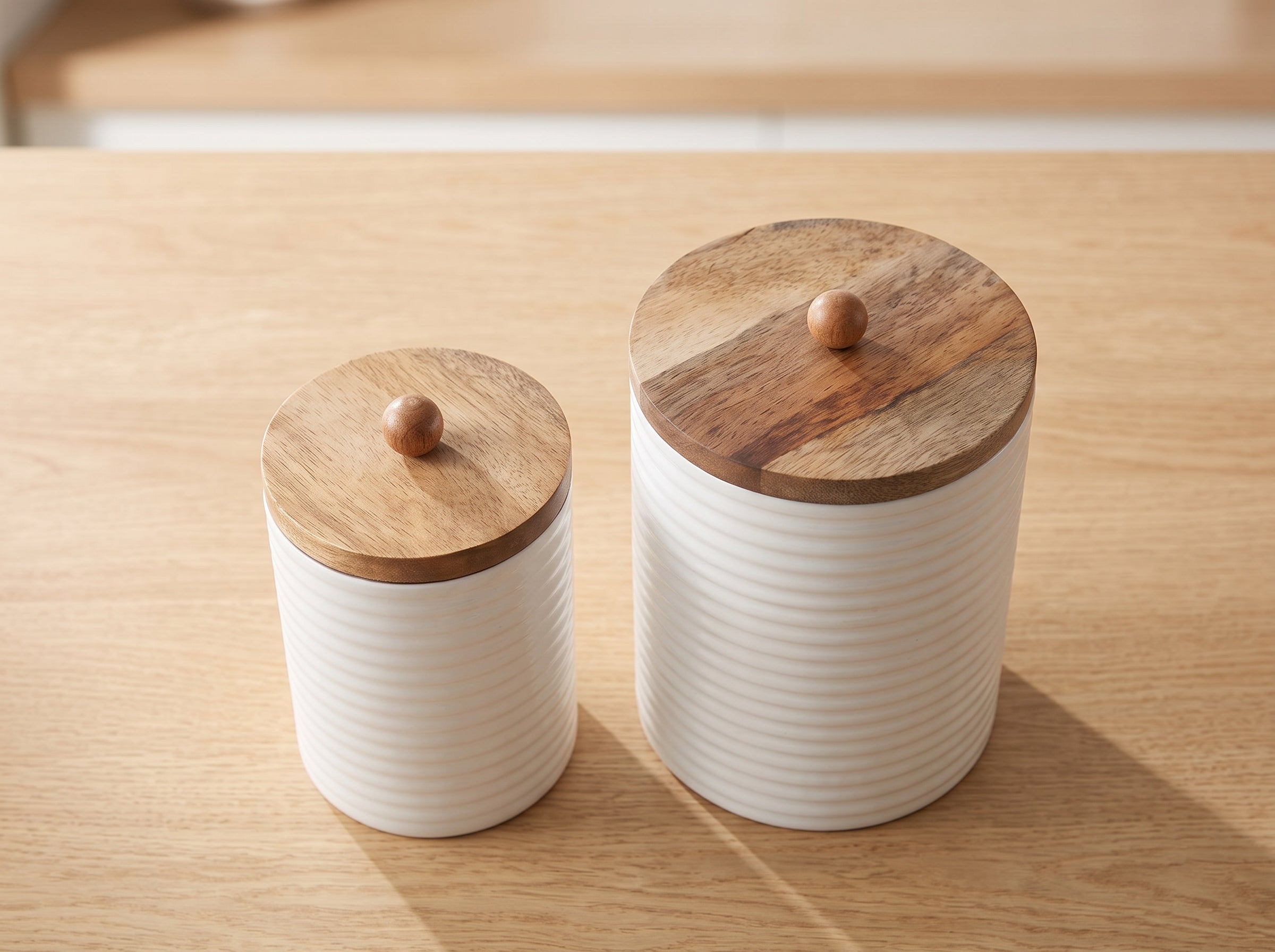 Tall Canisters with White Enamel, Set of 2 (Large and Small)