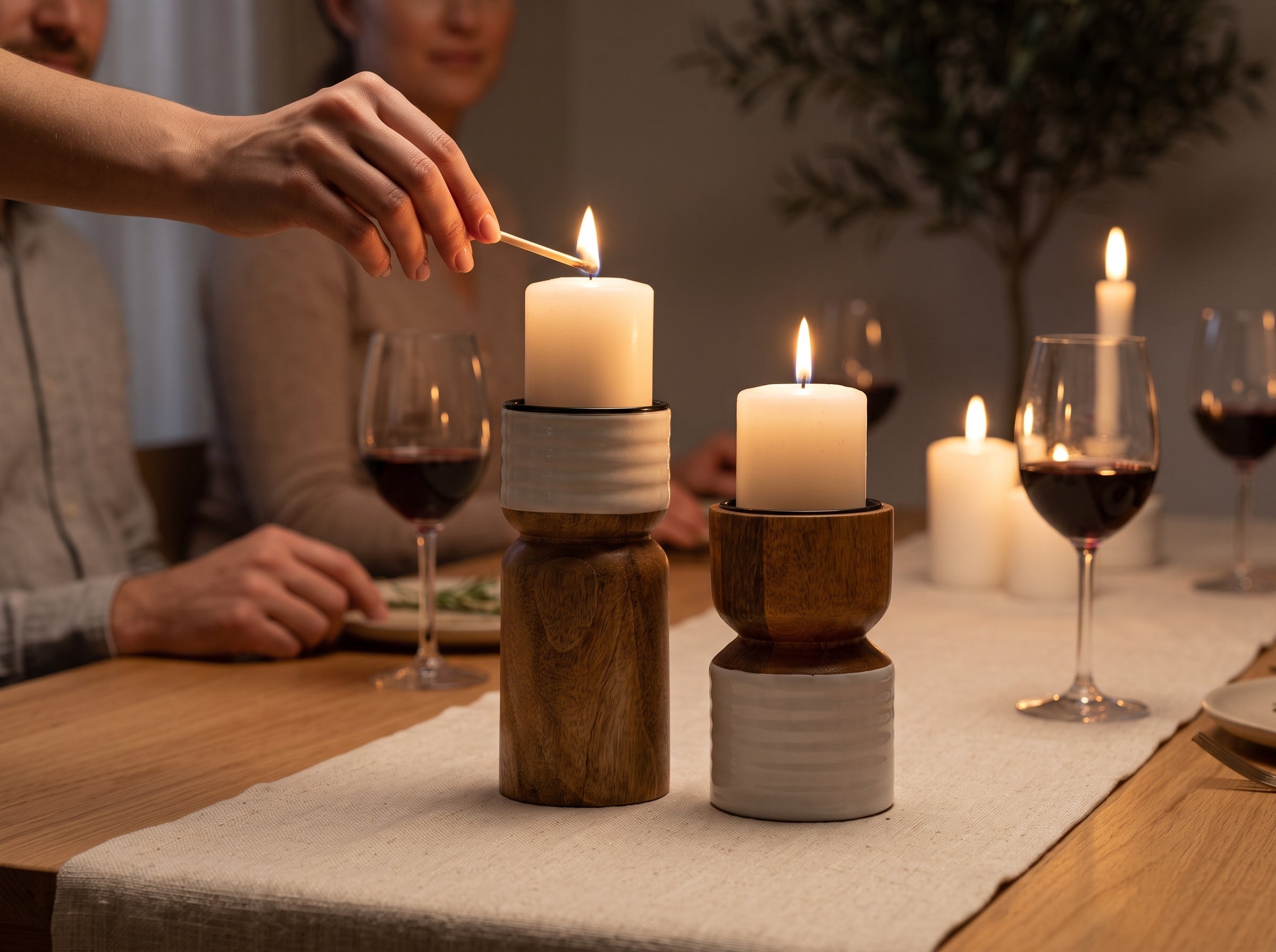 Candle Holder with White Enamel, Set of 2
