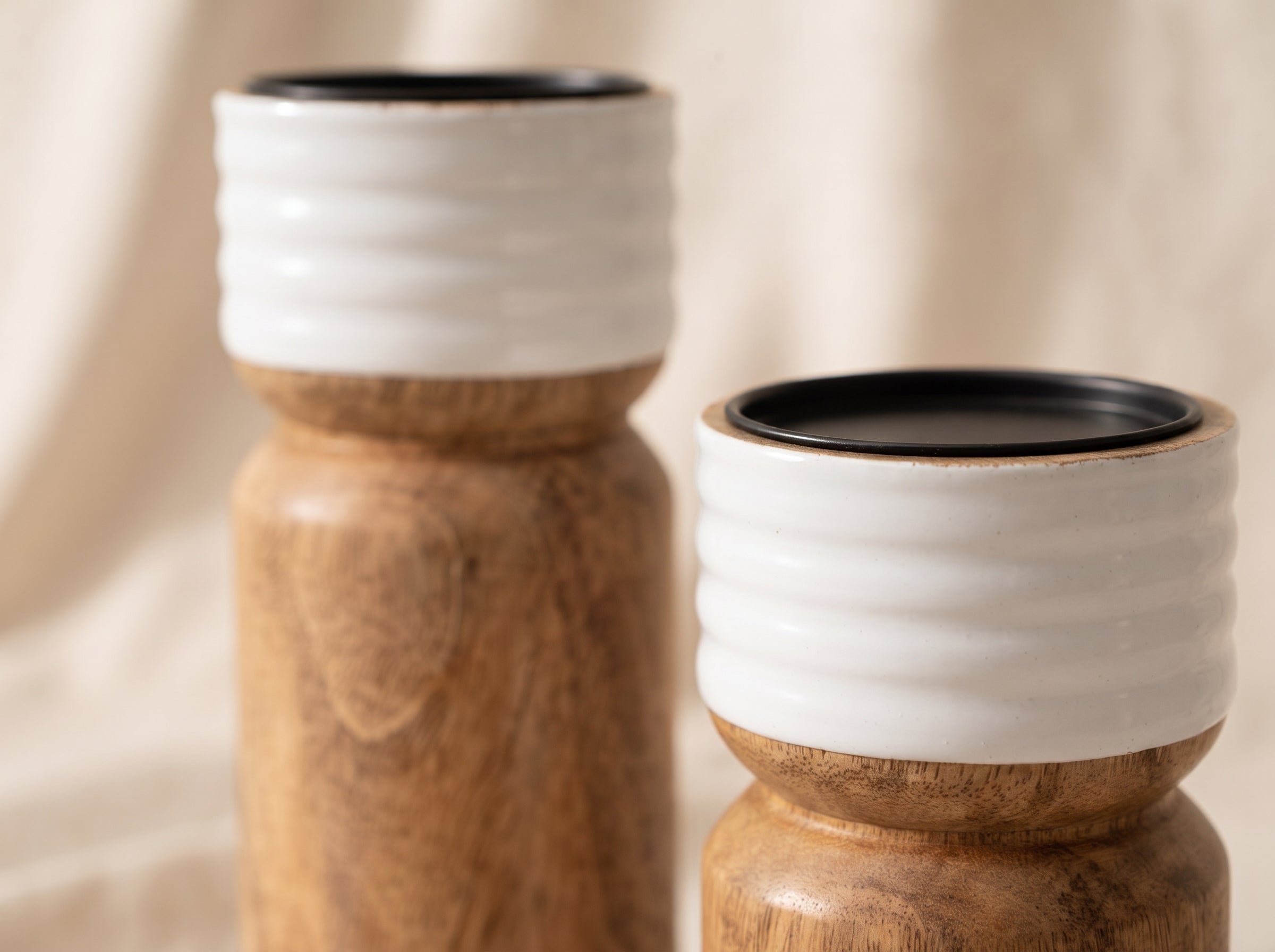 Candle Holder with White Enamel, Set of 2