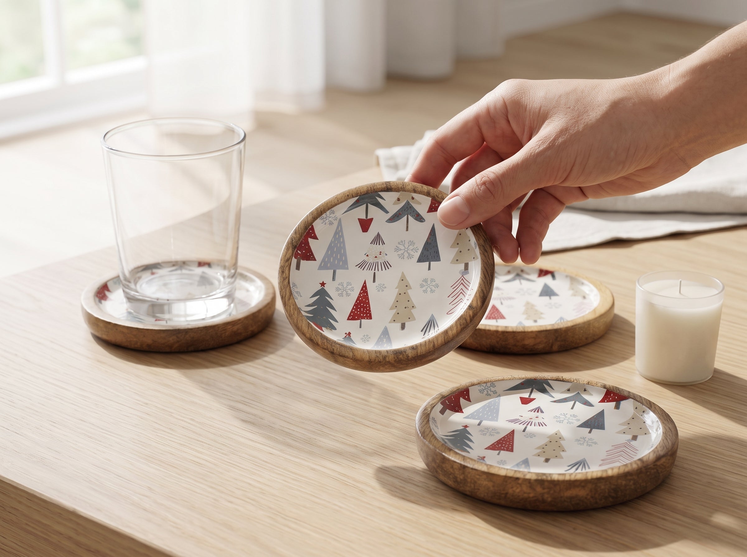 Coasters with Holiday Enamel, Set of 4