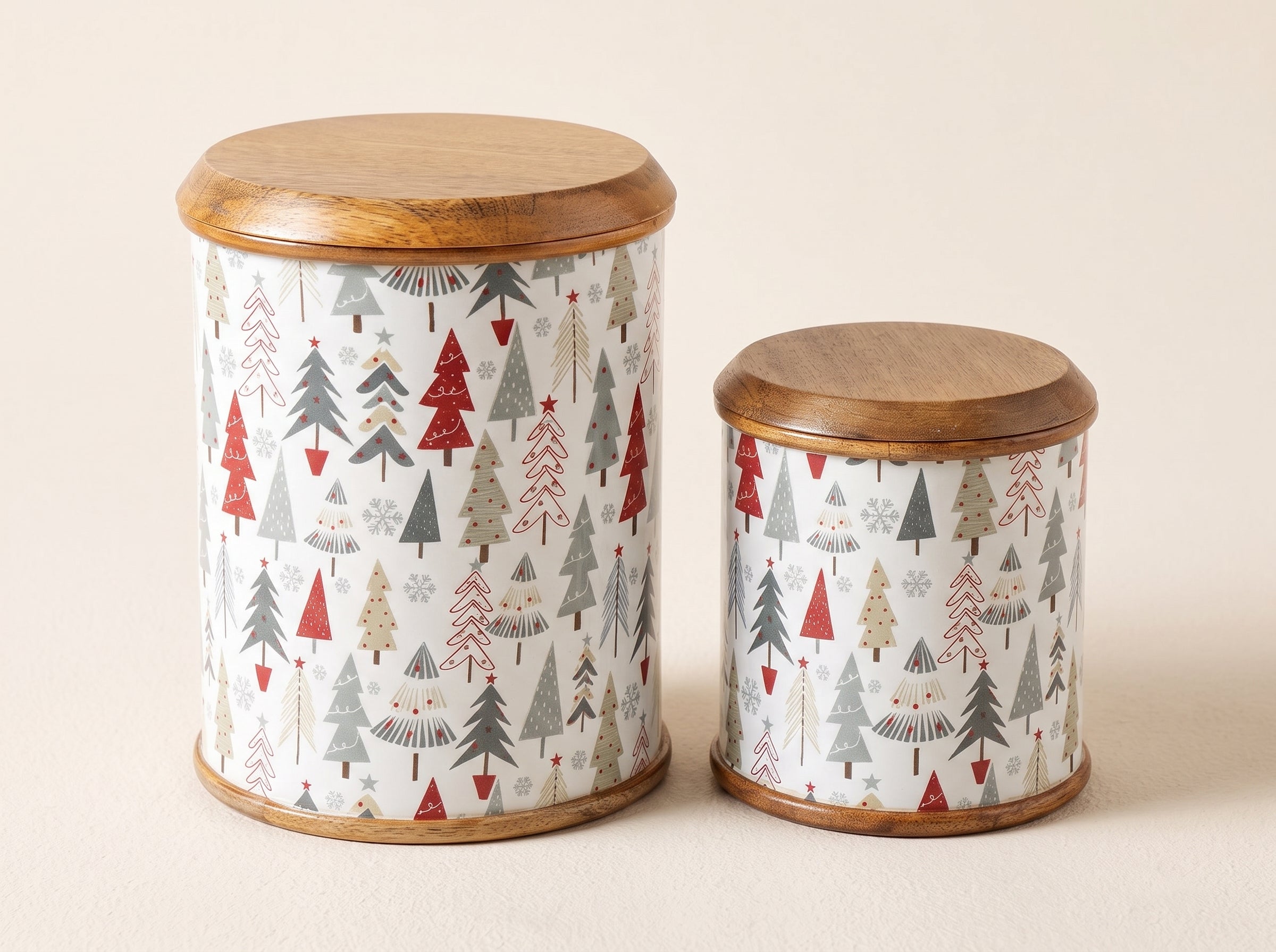 Canisters with Holiday Enamel, Set of 2 (Large & Small)