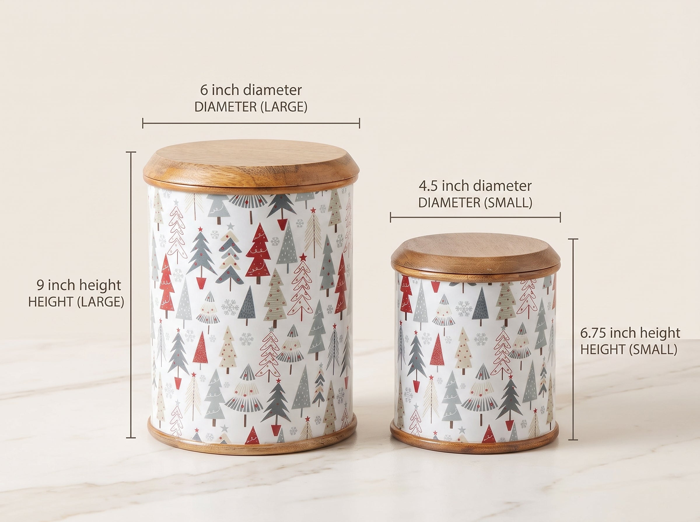 Canisters with Holiday Enamel, Set of 2 (Large & Small)
