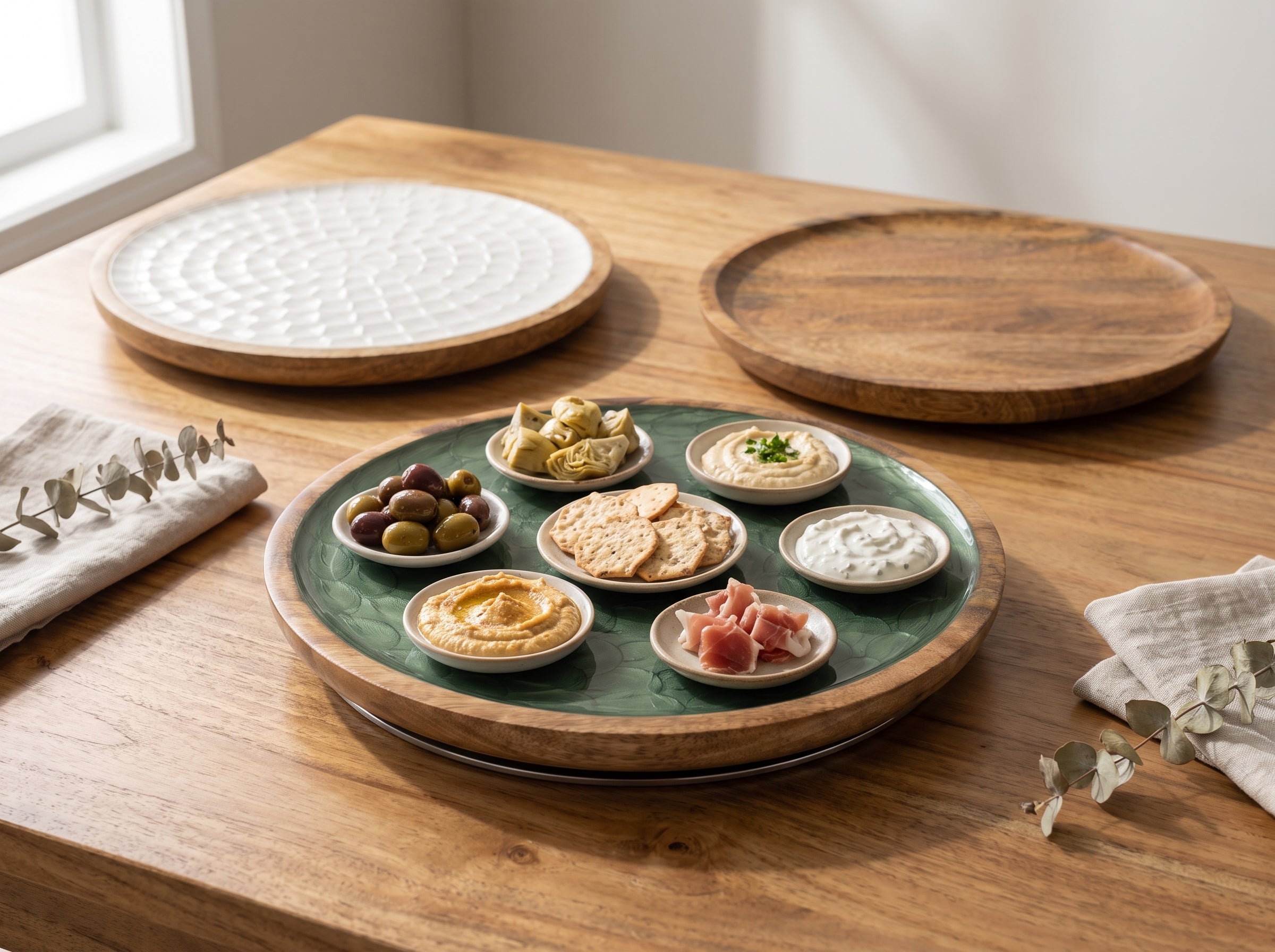 Lazy Susan Turntable with Green Pearl Enamel