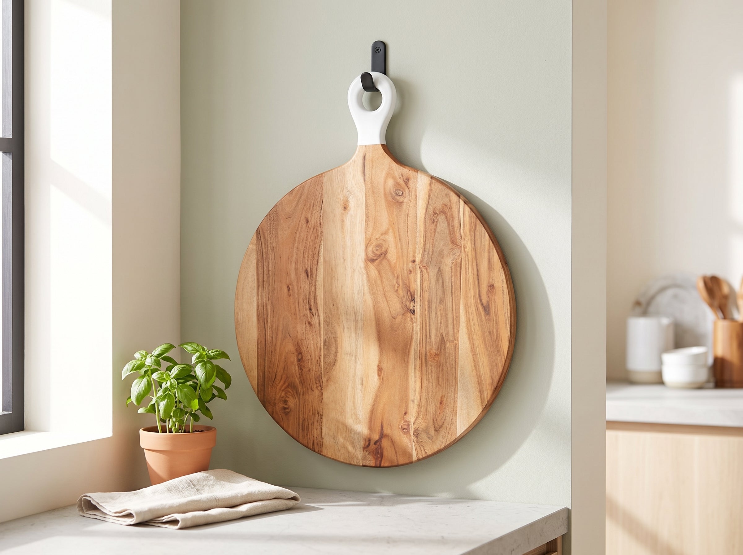 Round Large Board with White Enamel Handle