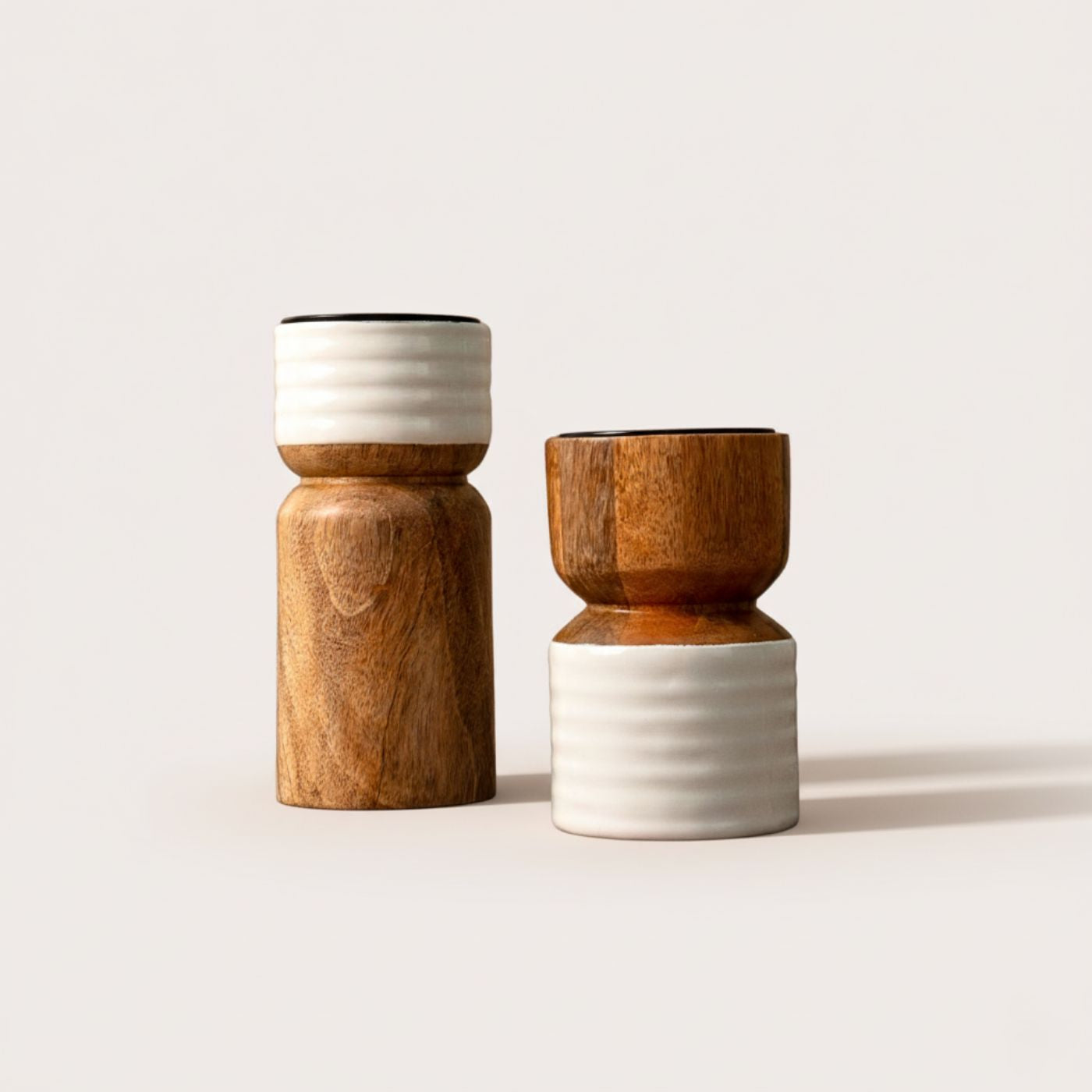 Candle Holder with White Enamel, Set of 2