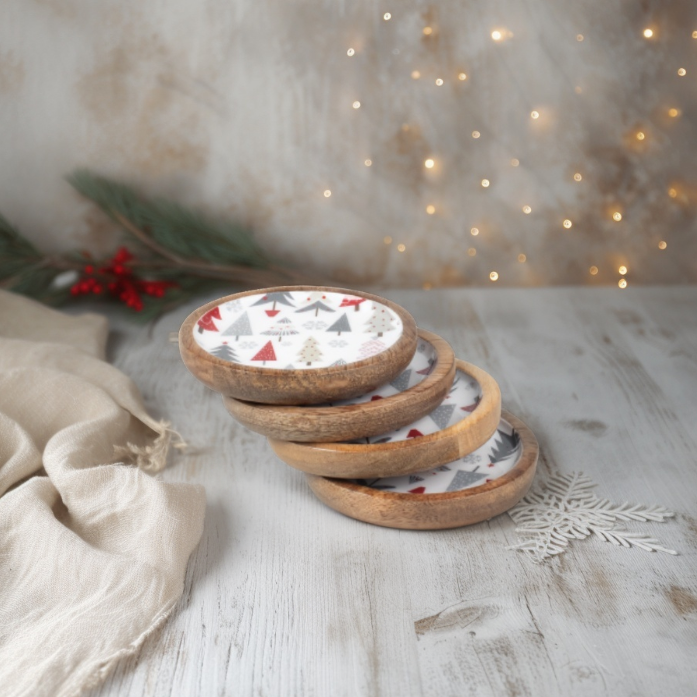 Coasters with Holiday Enamel, Set of 4