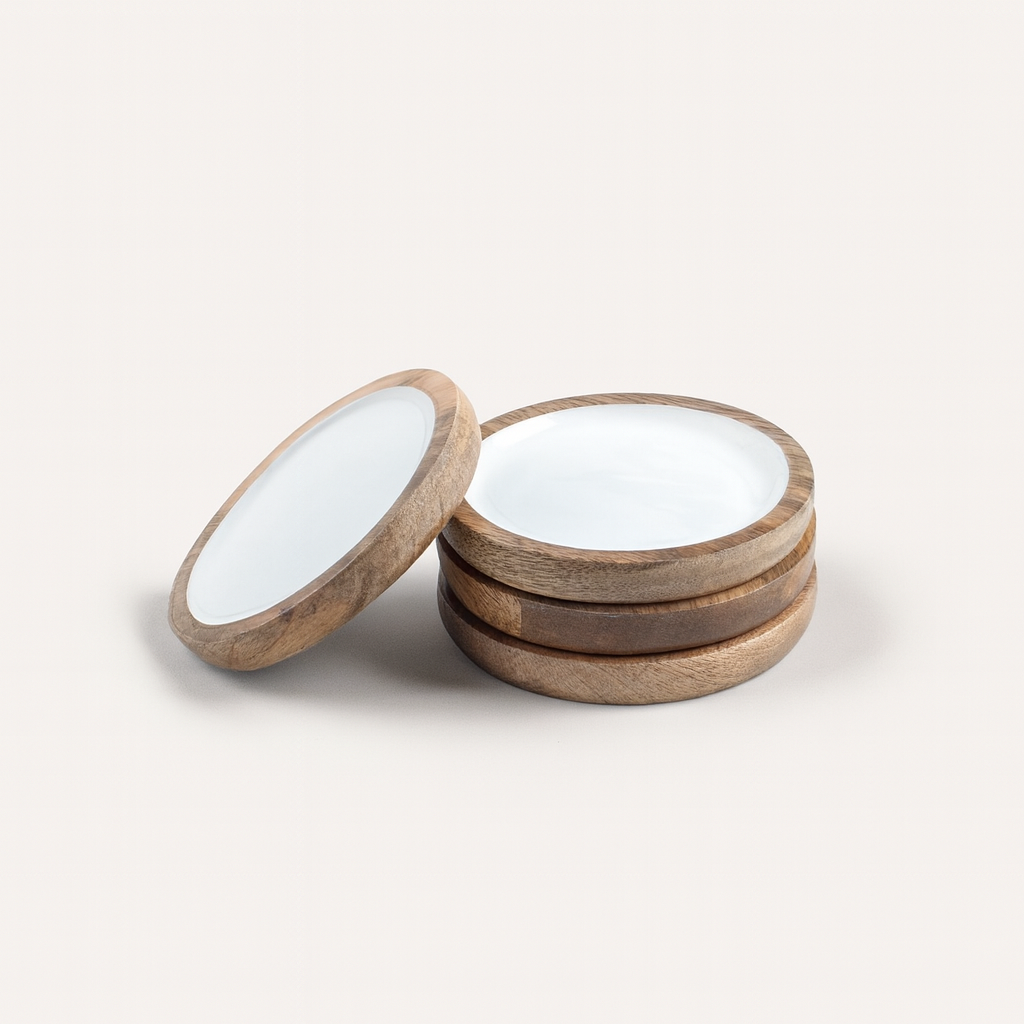 Deep Dish Coasters with White Enamel, Set of 4