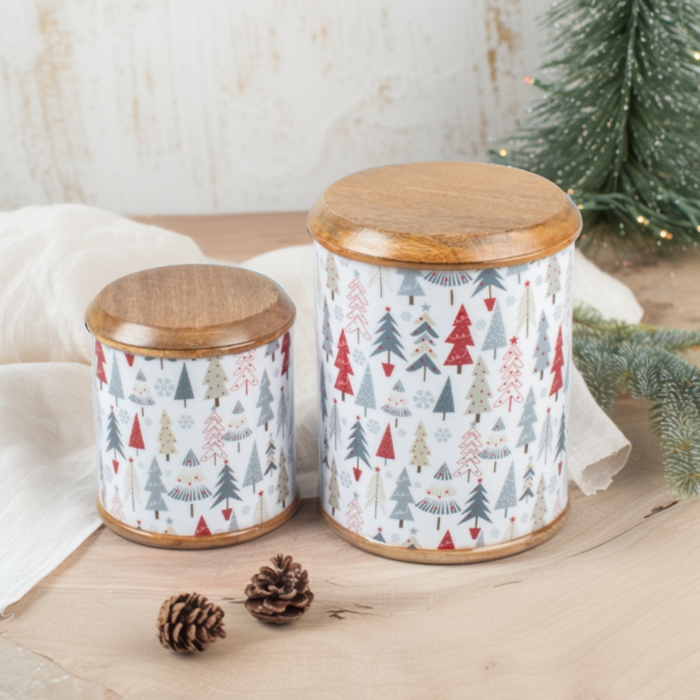 Canisters with Holiday Enamel, Set of 2 (Large and Small)