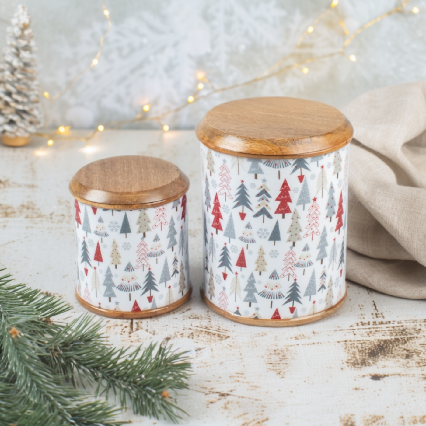 Canisters with Holiday Enamel, Set of 2 (Large and Small)
