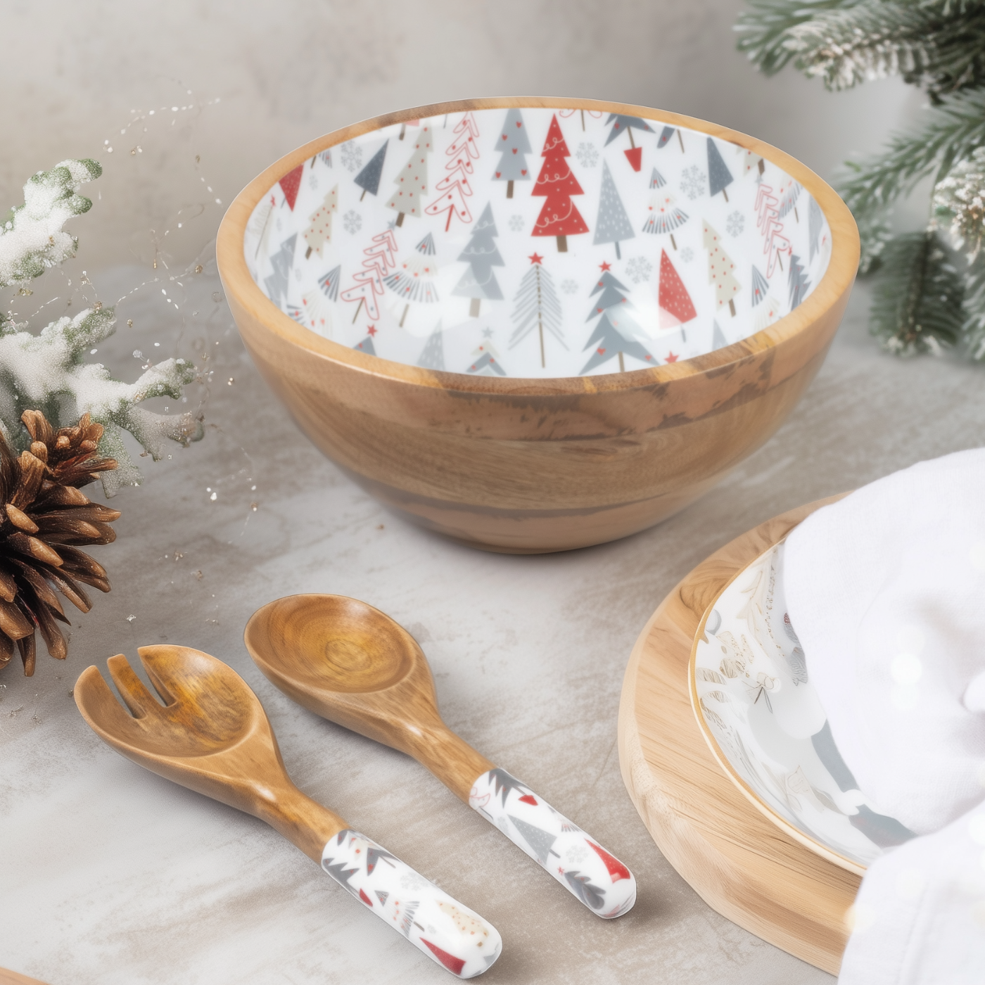 Serving Bowl and Servers with Holiday Enamel