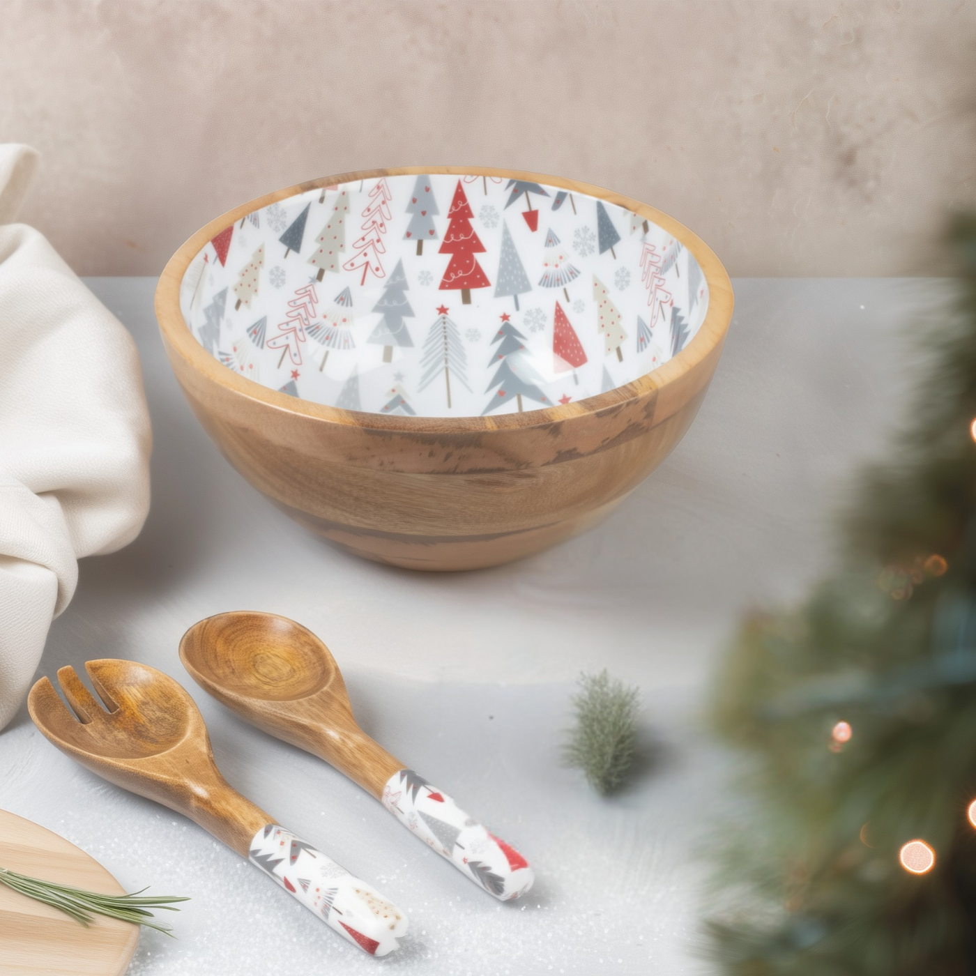 Serving Bowl and Servers with Holiday Enamel